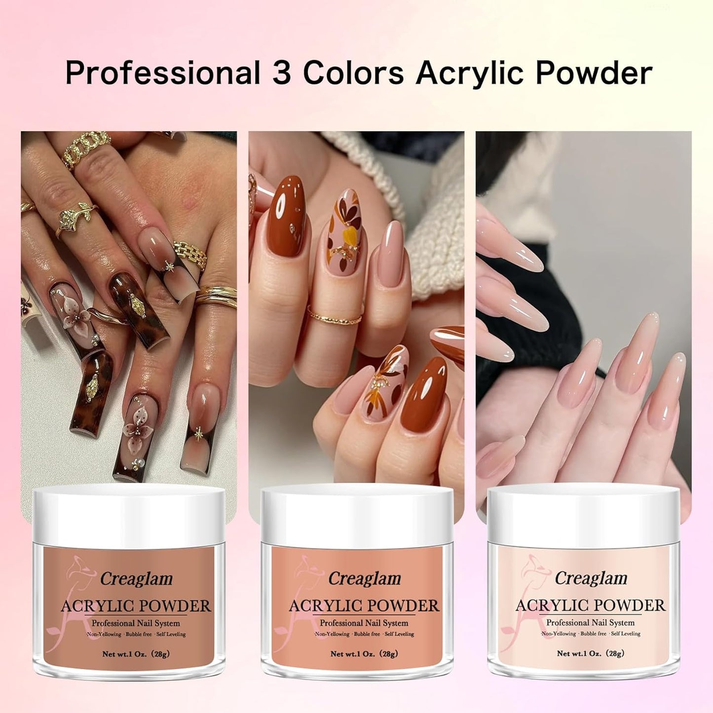 Super Acrylic Powder 28g: 3Pcs Large Capacity Imperial Topaz Carnelian Nail Polymer for 3D Art Carving French Extension - 1oz. Autumn Blonde Professional Acrylic Powder No Need Lamp