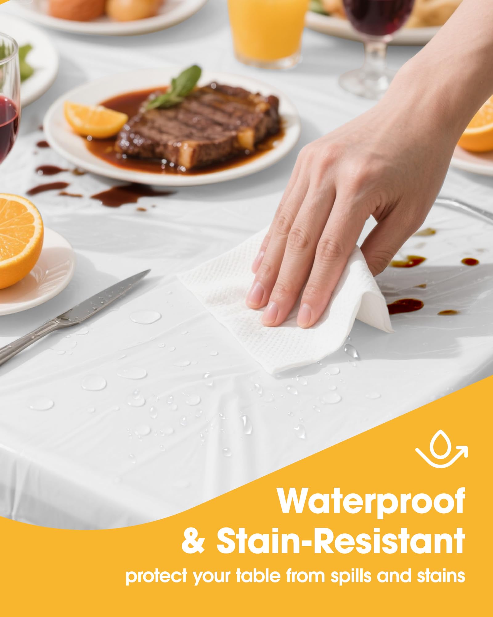 Niuara White Plastic Table Cloth - 4 Pack 54" × 108" Rectangle Disposable Tablecloths for 6FT