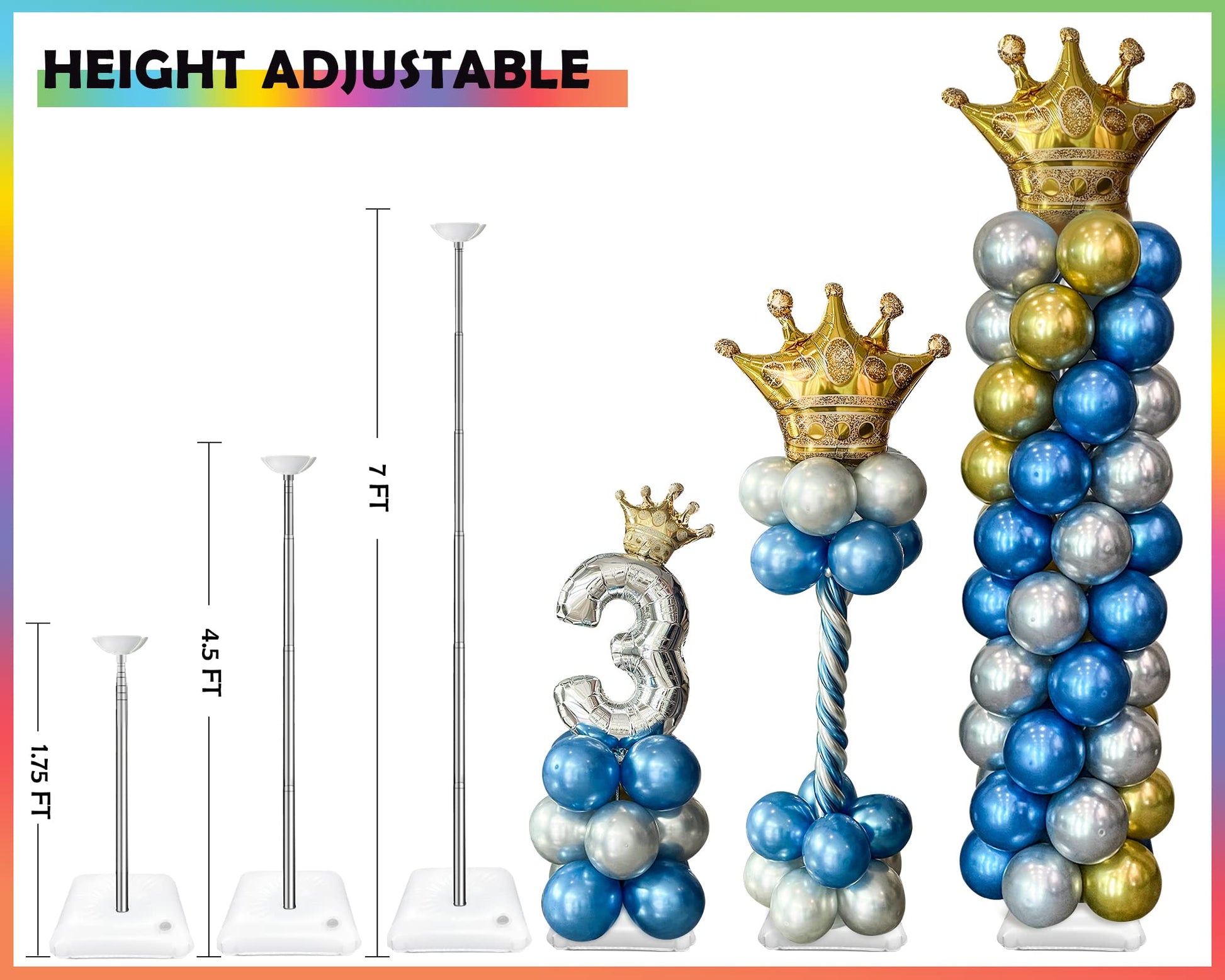 YALLOVE Balloon Column Stand Kit, 4 Sets of 7 Feet Height Adjustable Balloon Tower Pillar with