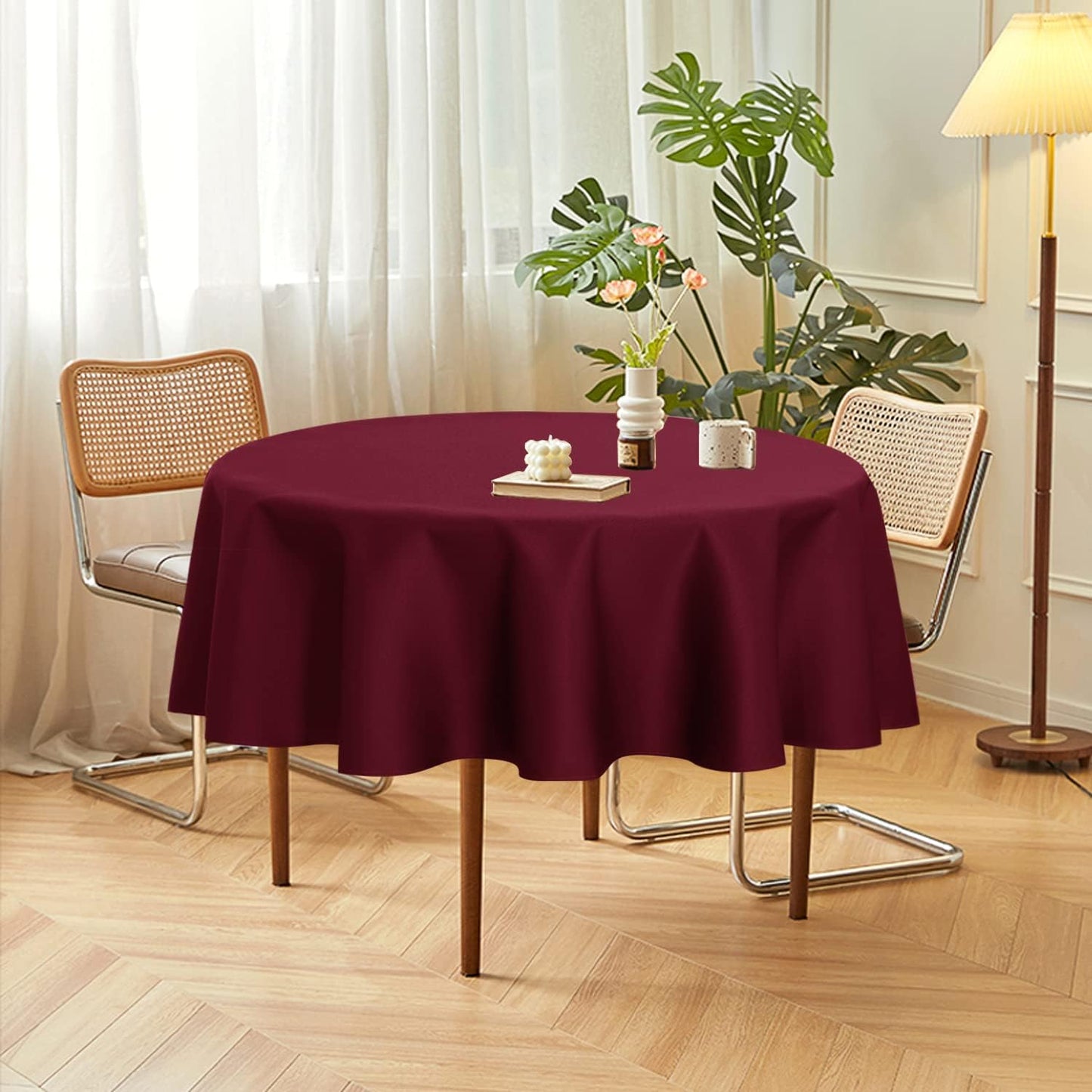 sancua 2 Pack Round Tablecloth 70 Inch Burgundy, Stain and Wrinkle Resistant Table Cloth - Washable Polyester Table Cover for Dining Tables, Buffet Parties and Camping