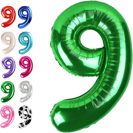 40 Inch Big Green 9 Balloon Number, Jumbo Giant Happy 9th 19 29 39 49 99 Birthday Party Decorations, Large Nine Mylar Foil Anniversary Birthday Party Engagement Decorations