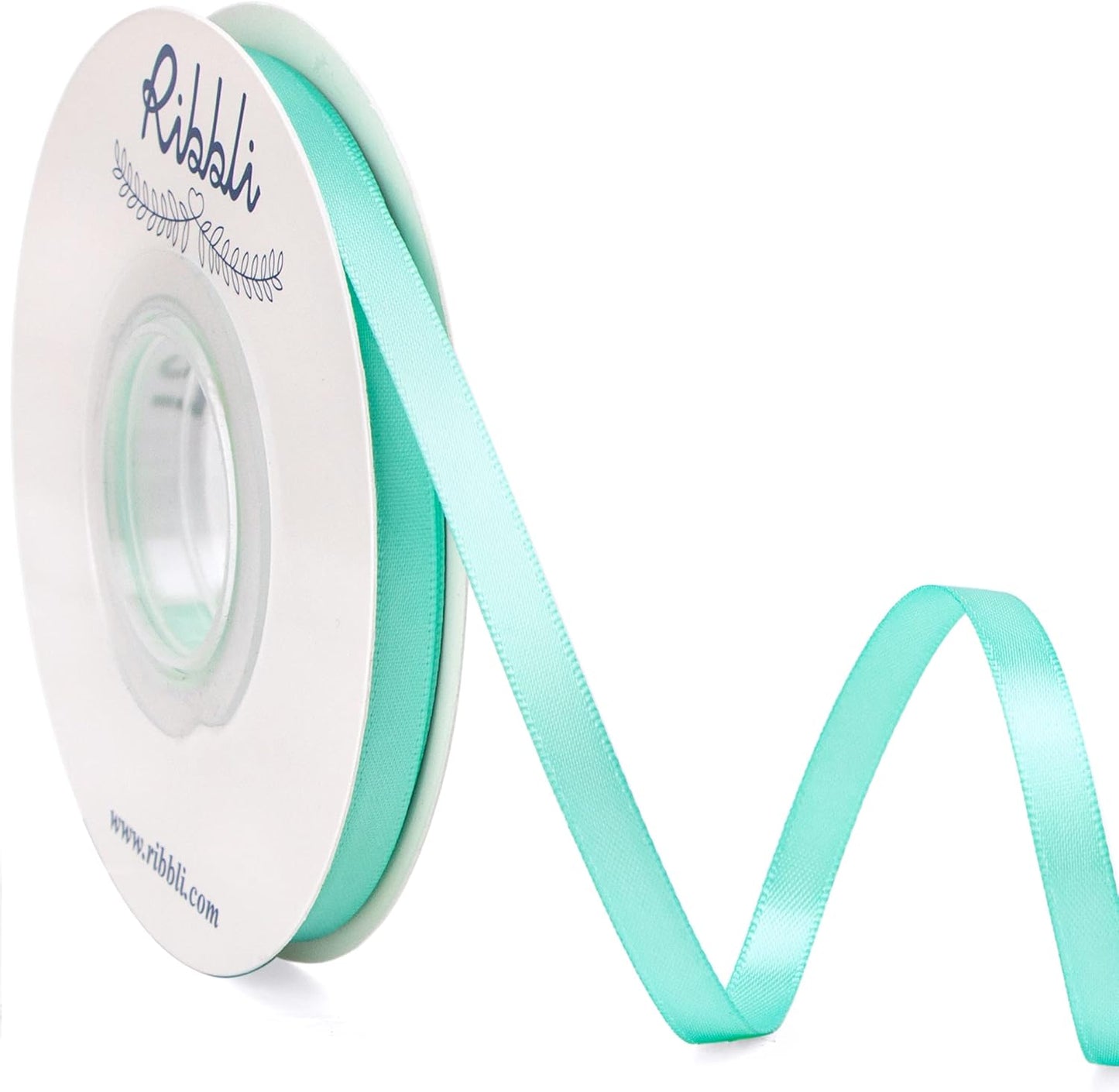 Ribbli Aqua Blue Double Faced Satin Ribbon,1/4” x Continuous 25 Yards,Use for Bows Bouquet,Gift Wrapping,Wedding Cards Decorating