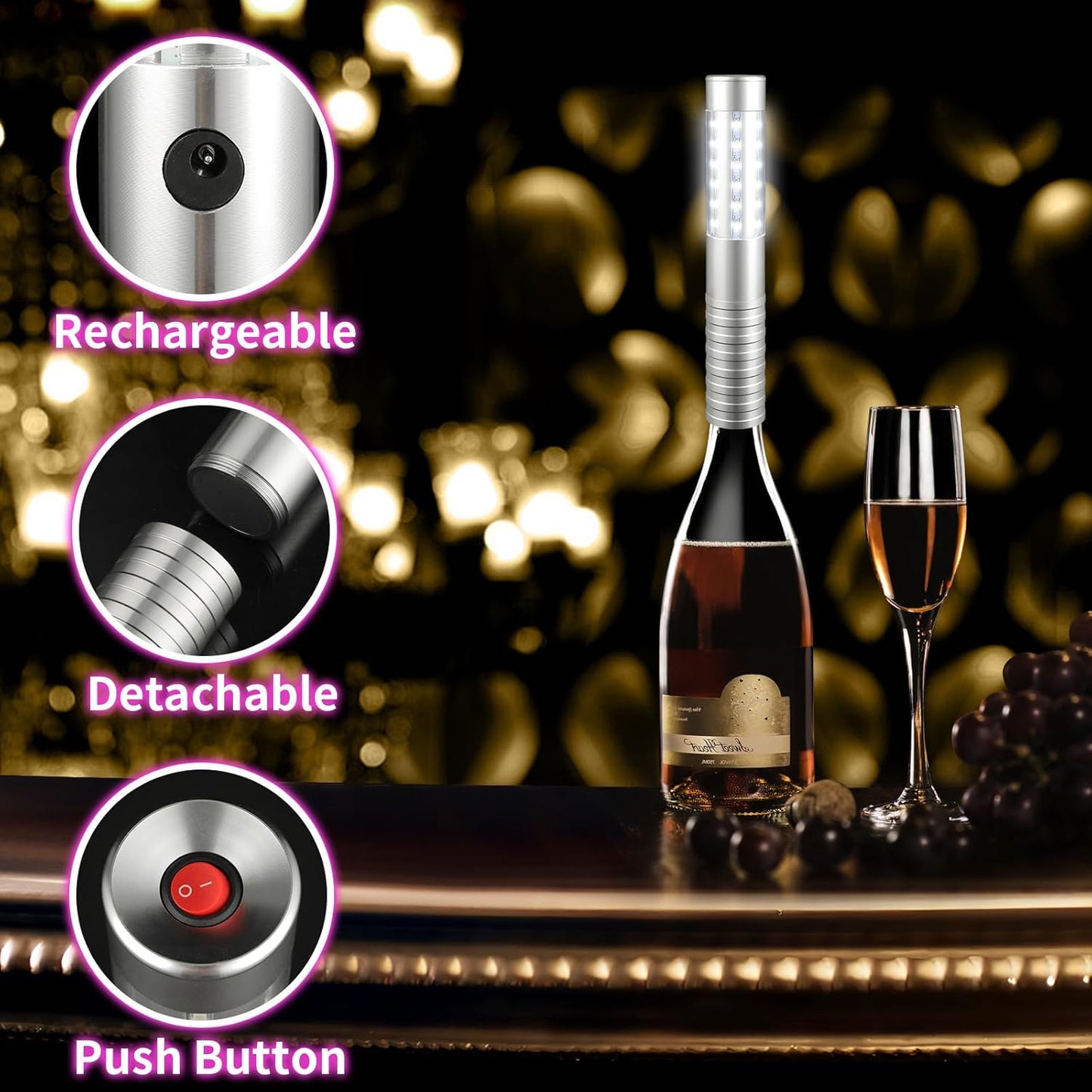 WILON Bottle Service Lights Rechargeable Bottle Service Sparklers Reusable Handheld Girl Lights LED Baton Strobe Light for Parties Bar Club Nightclub Birthday Weddings - 6 Pack