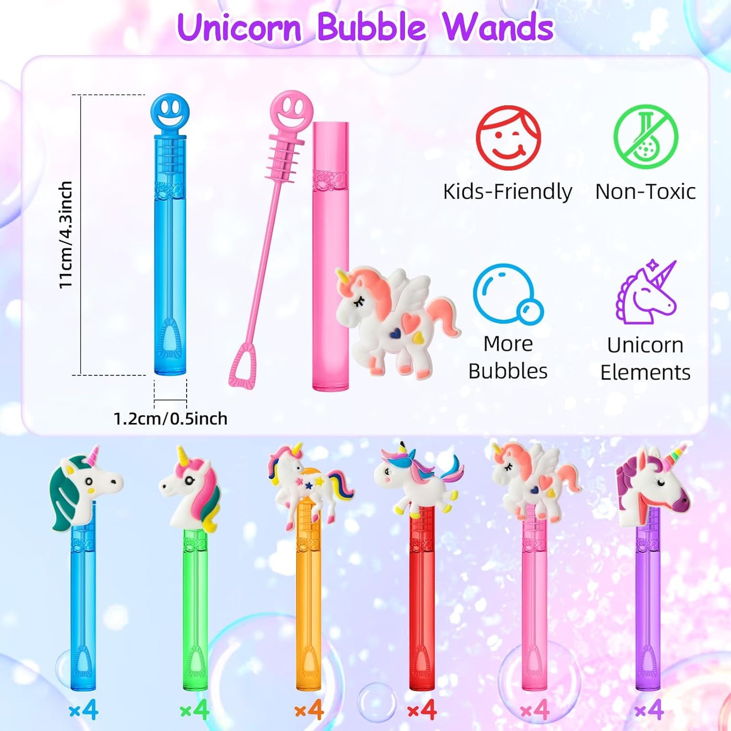 AFZMON 24 Unicorn Party Favors Bubble Wands for Kids, Rainbow Horse Mini Bubbles Wand Toys, Rainbow Theme Birthday Party Supplies Goodie Gift Bag Stuffers Pinata Classroom Prizes