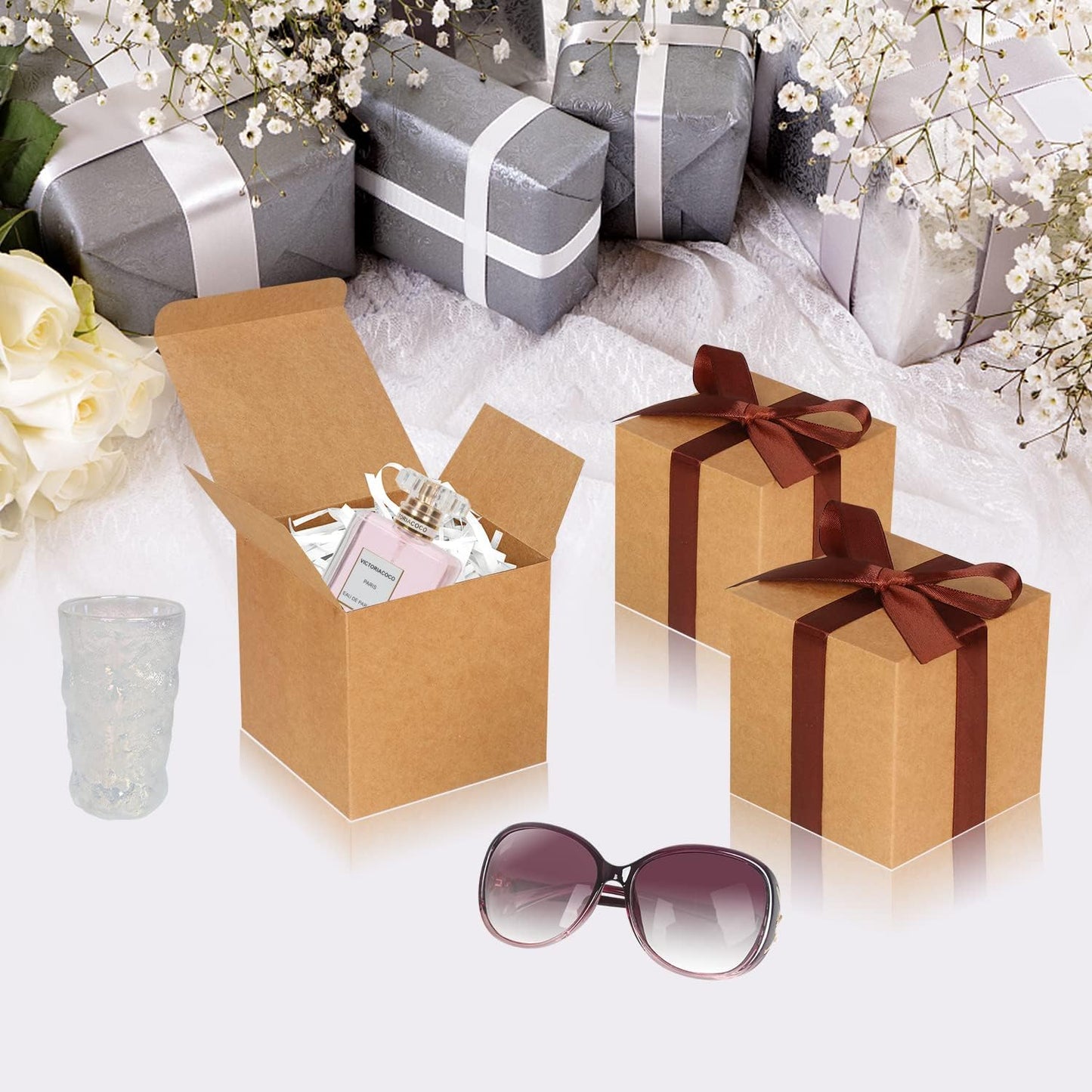 Brown Gift Boxes 5x5x5, 30 Pack Paper Gift Boxes with Lids for Gift, Bridesmaid Proposal Box, Cupcake Boxes, Gift Box for Wedding, Birthday, Groomsmen Proposal, Gifts, Packaging, Present