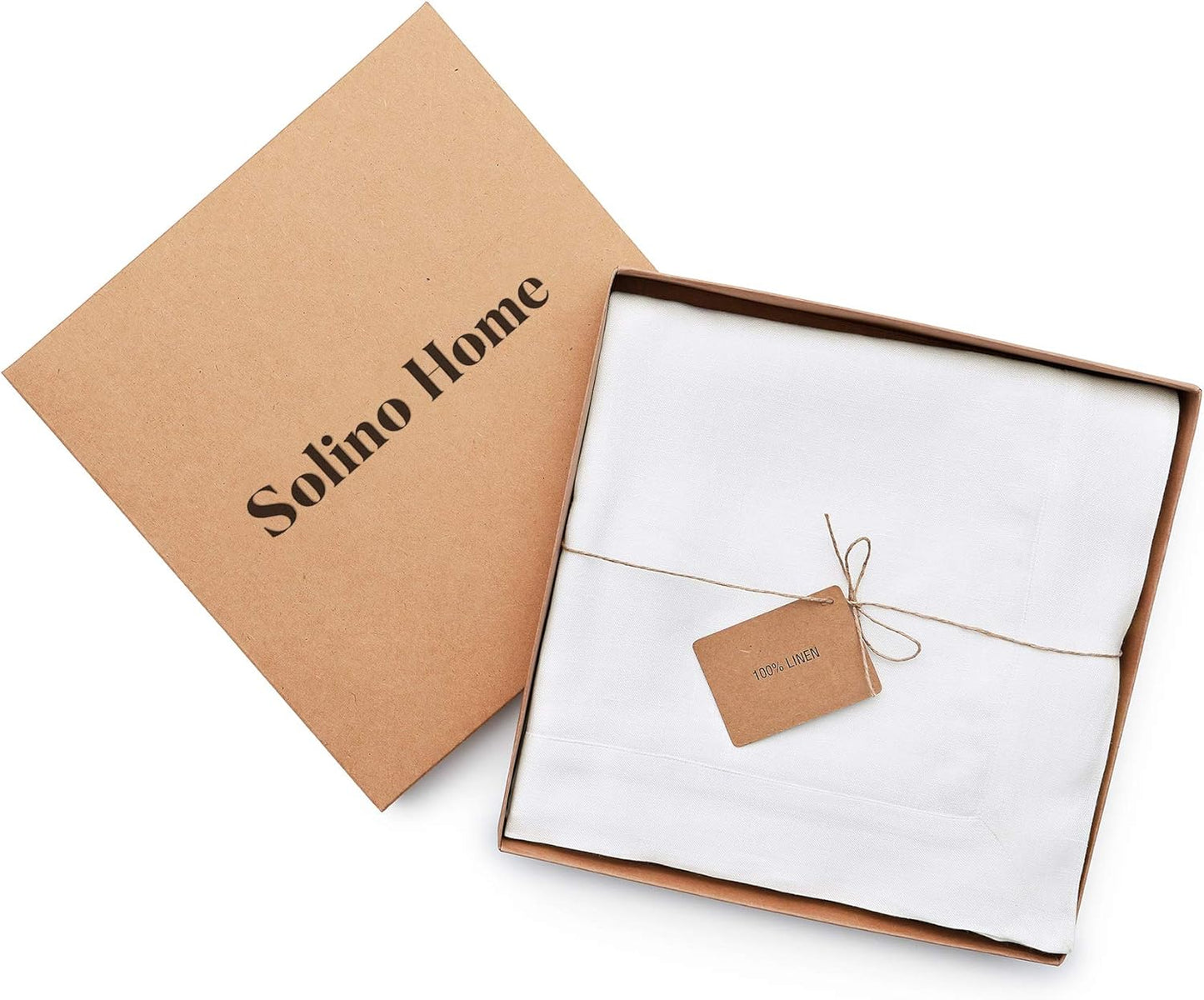 Solino Home Linen White Tablecloth 60 x 132 Inch - 100% Pure Linen Rectangular Tablecloth - Machine Washable Table Cloth for Fall, Autumn, Halloween, Thanksgiving, Christmas, Holiday - Fete