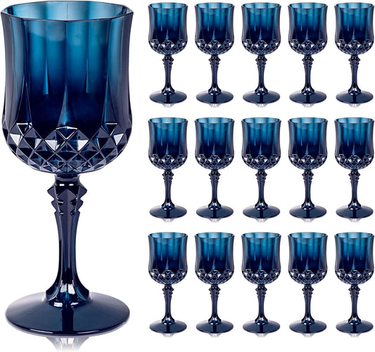 Ciaell 24PCS Blue Plastic Wine Glasses - 7 Oz Plastic Goblets for Party - Blue Vintage Drinking Glasses - Disposable Water Goblets Set for Wedding, Bar, Wine, Beer, Juice, Cocktail & Halloween