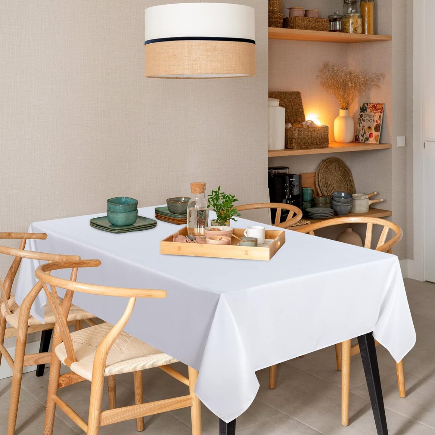 sancua 8 Pack White Tablecloth 60 x 120 Inch, Rectangle Table Cloth for 8 Feet Tables - Stain and Wrinkle Resistant Washable Polyester Table Cover for Dining Tables, Buffet Parties and Camping