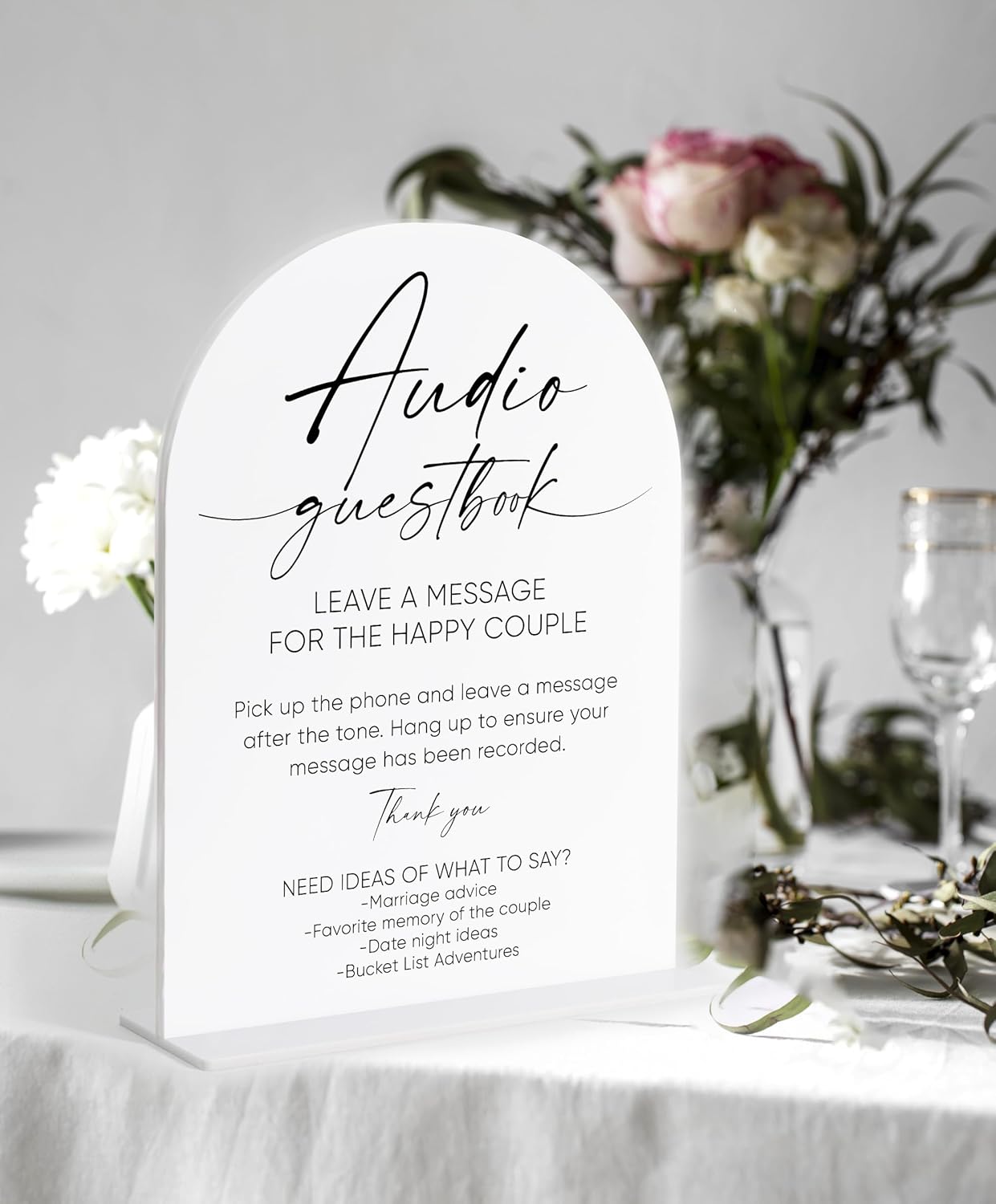 Audio Guest Book Sign, White Arch Acrylic Wedding Sign, Audio Guest Book Wedding Phone, Bridal Shower Decor, Engagement Party Decor, Centerpiece Table Decorations Party for Bride and Groom-19