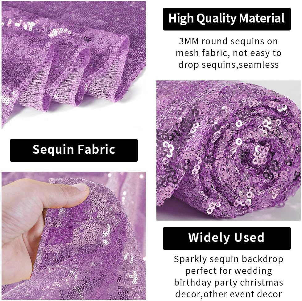 Hahuho Lavender Sequin Backdrop Curtain, 4PCS 2FTx8FT Glitter Backdrop Curtain for Parties, Christmas, Wedding, Party Decoration（4 Panels, 2FT x 8FT, Lavender