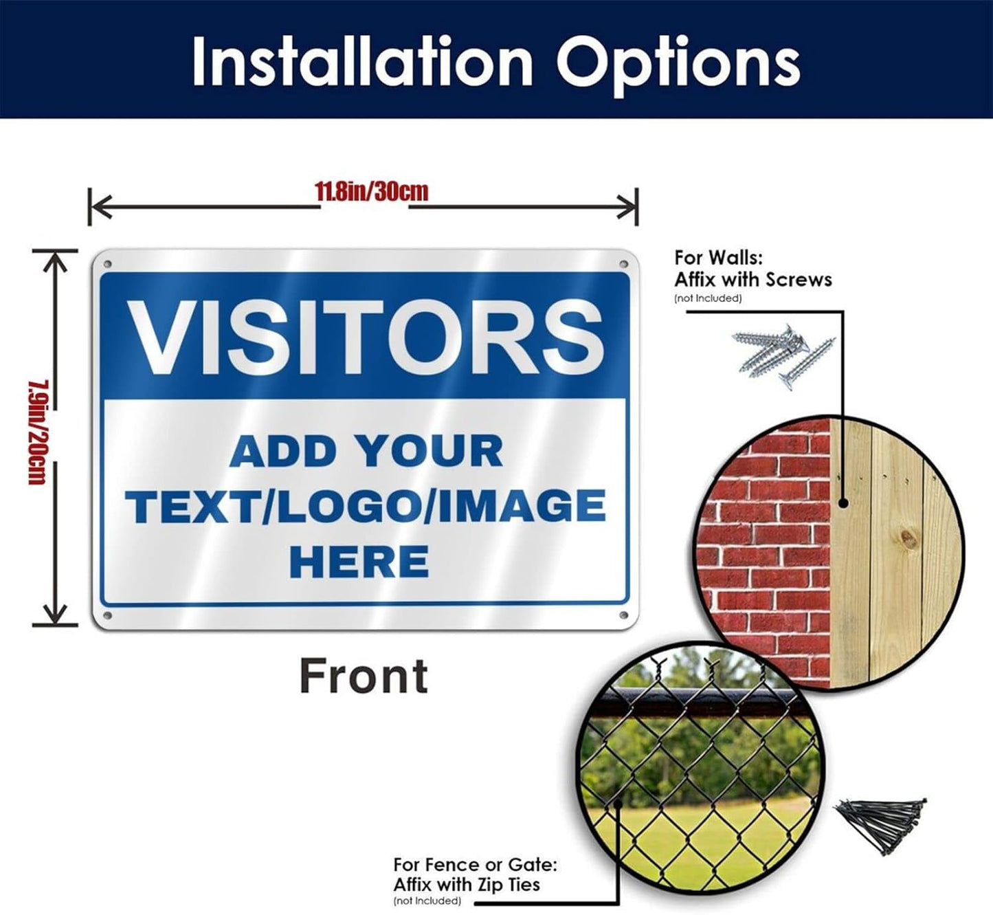 Custom Signs Outdoor Metal - 12 x 8 Customized Personalized Aluminum Signs for Office, Home, Business, Decor, Custom Rust-Proof Sign (VISITORS)