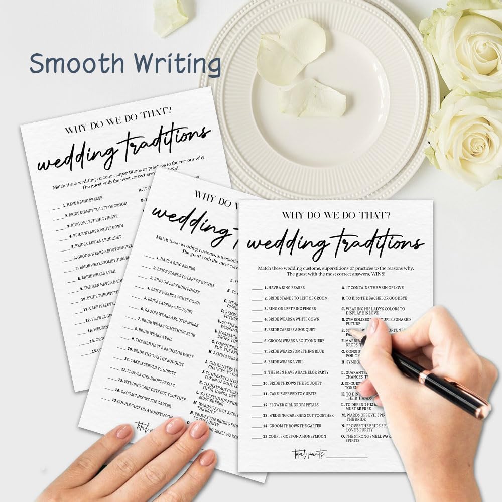 30 Game Cards & 1 Answer Card - Why Do We Do That - Bridal Shower, Engagement, Mr & Mrs, Newlyweds, Wedding Traditional Games, Party Activities & Supplies - B01 White