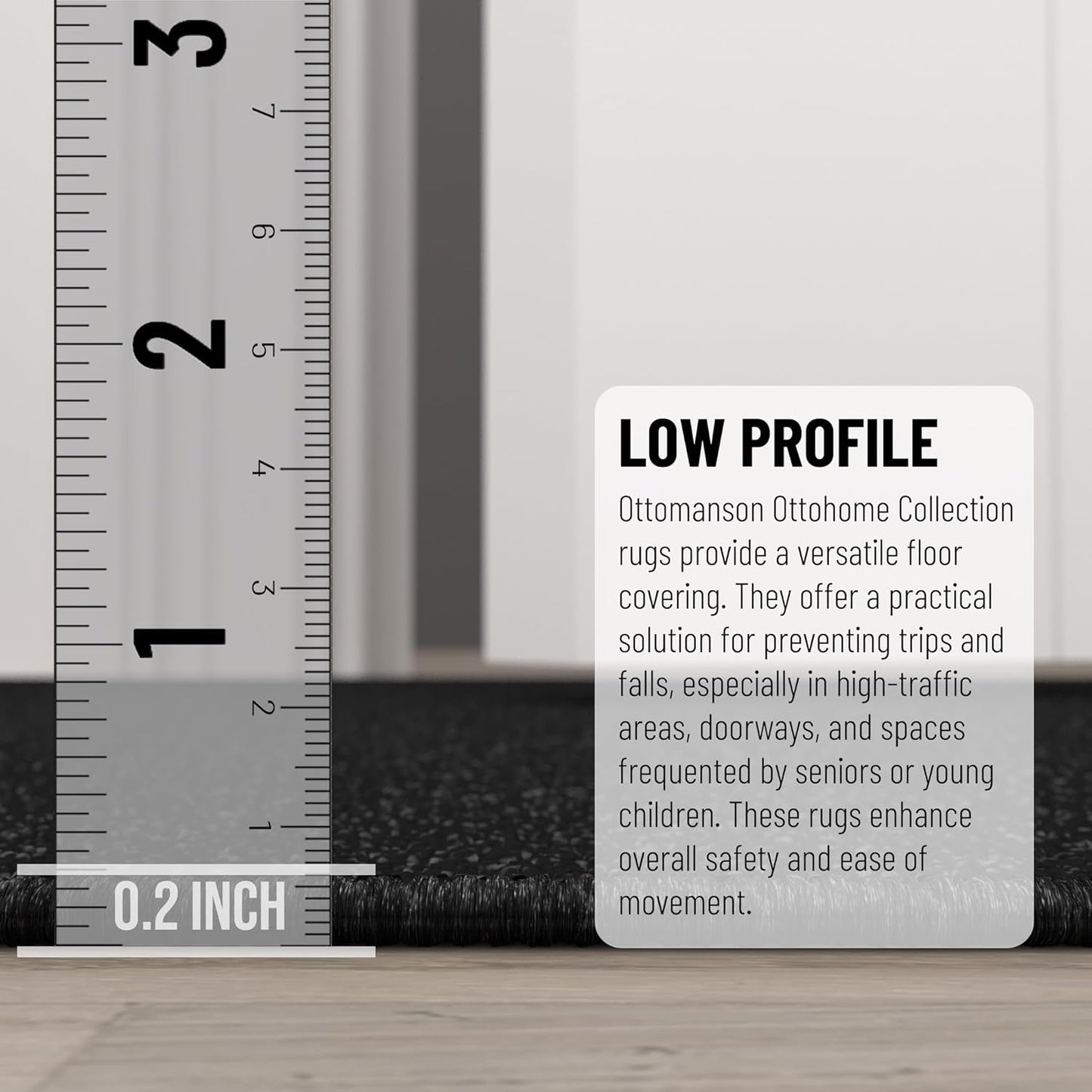 Ottomanson 2x20 Non Slip Extra Long Hallway Runner Rug with Rubber Backing - Solid Modern Kitchen Rug for Bedroom or Living Room, Black, 2' x 20'