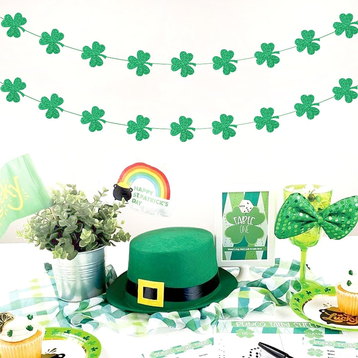 St-Saint Patricks-Day Decorations Shamrock Green-Garland - 35ft St. Patrick's Day Decorations Hanging Decoration Streamers Banner, Baby Birthday Irish Party Decor Accessories Panduola