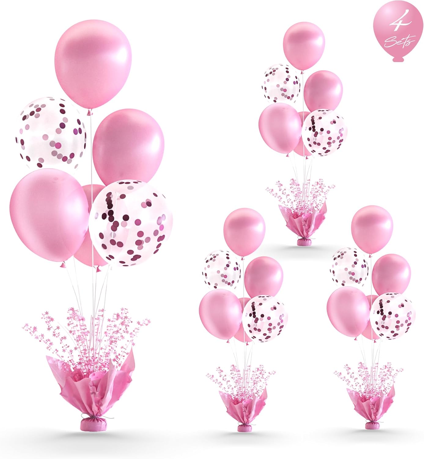 4 Set Pink Balloon Table Centerpieces for Birthday Parties, Balloon Stand Kit with Pink Balloons for Table Decoration