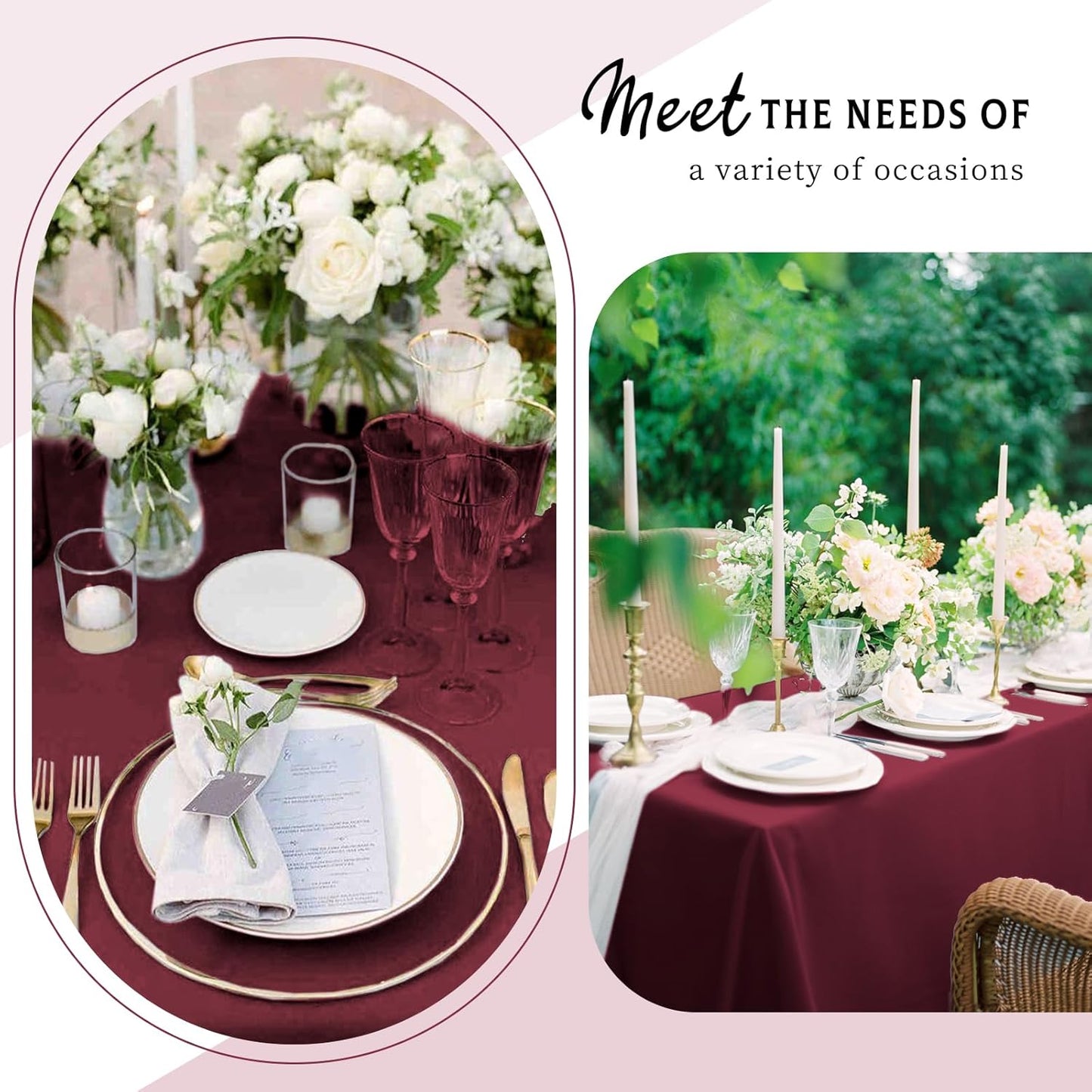 10 Packs Satin Tablecloth 57 x 108 Inch Burgundy Rectangular Table Cloth Silk Tablecloth Smooth Fabric Overlay Satin Table Cover Decoration for Wedding Party Banquet Events