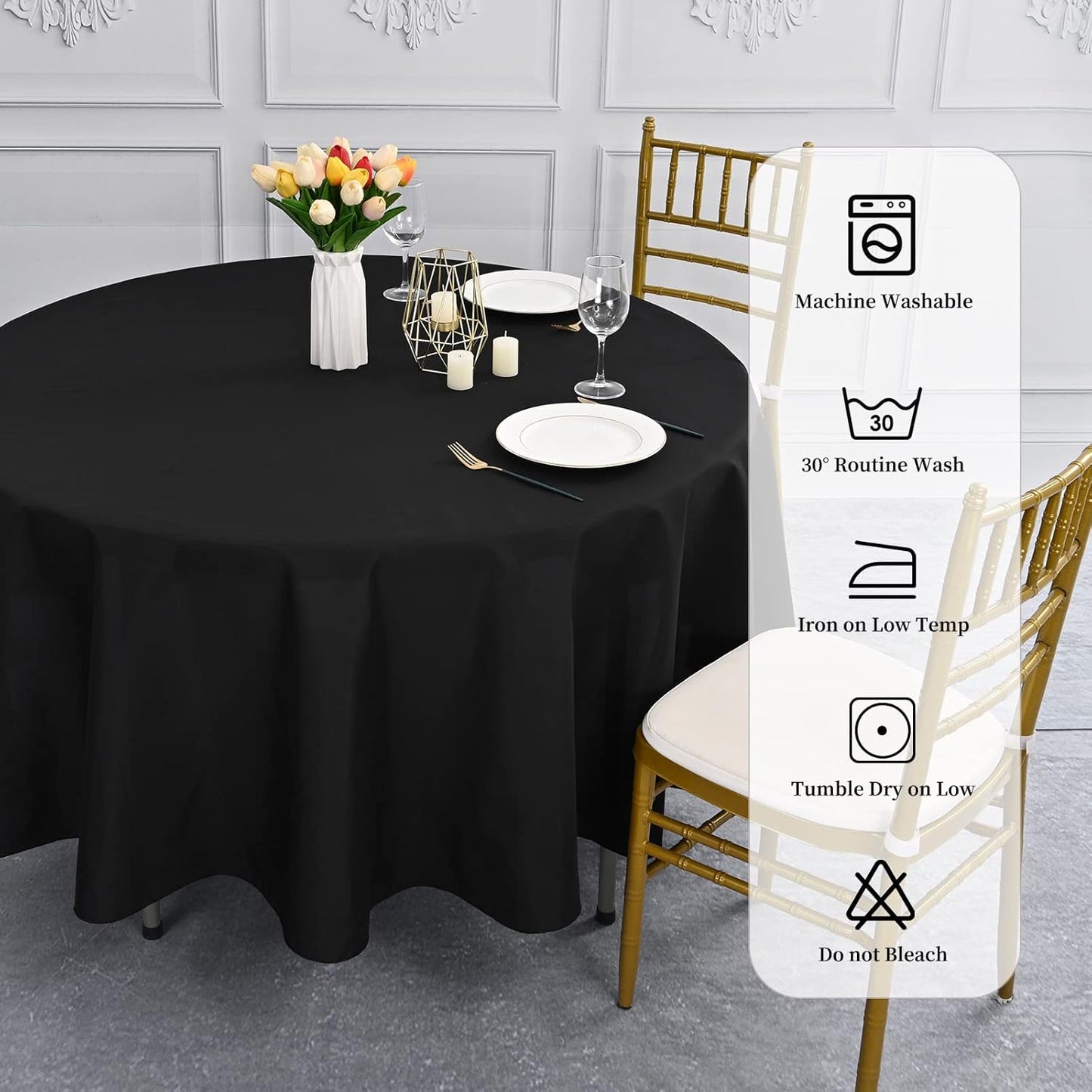 6 Pack Round Tablecloths - 90 Inch, Black Polyester Table Cover for Round Table, Stain and Wrinkle Resistant Washable Fabric Tablecloth, Polyester Tablecloth for Wedding Banquet Parties