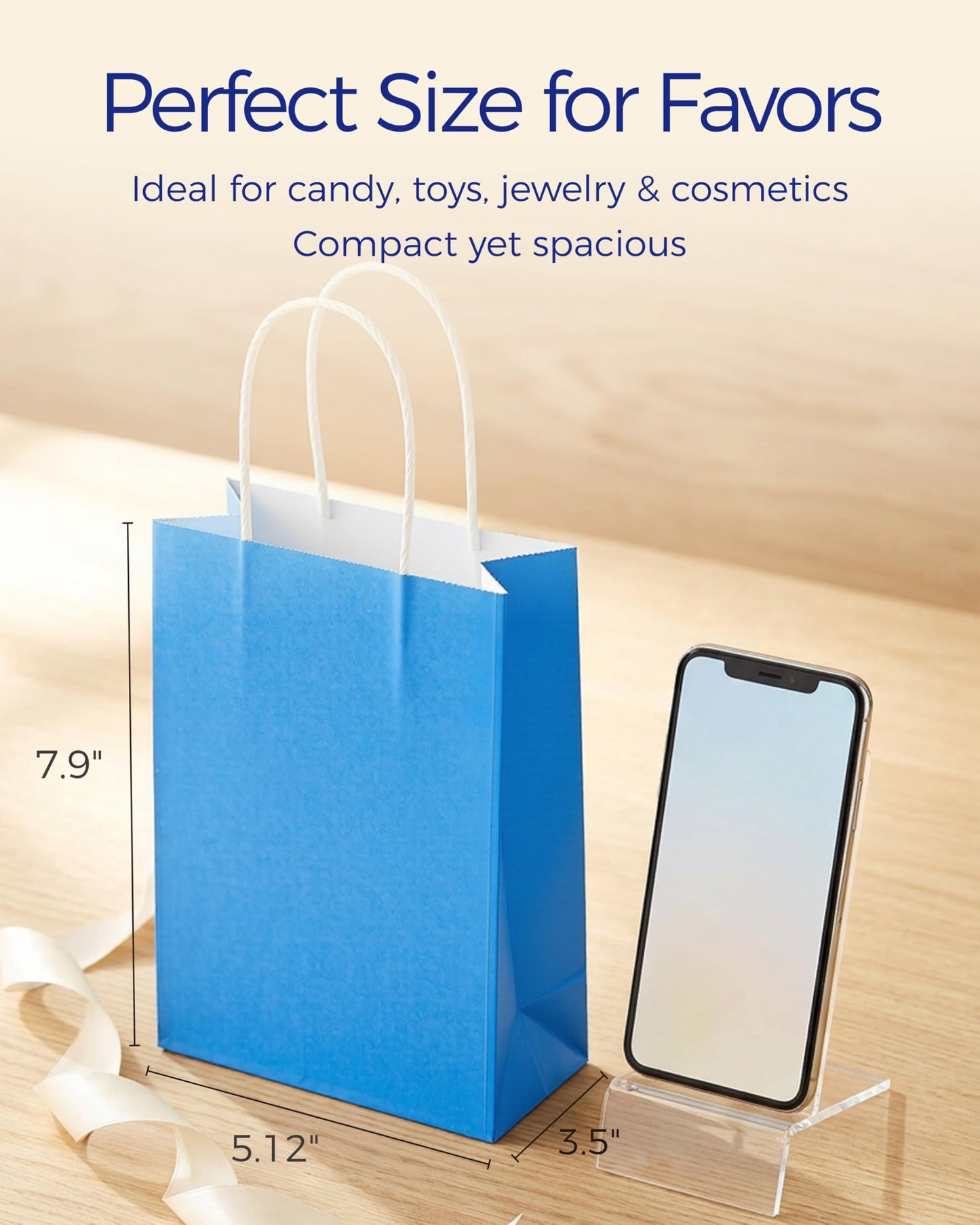 SUNCOLOR 24-Pack Blue Gift Bags with Handles, 8" Goodie Bags for Party Favors, Baby Showers