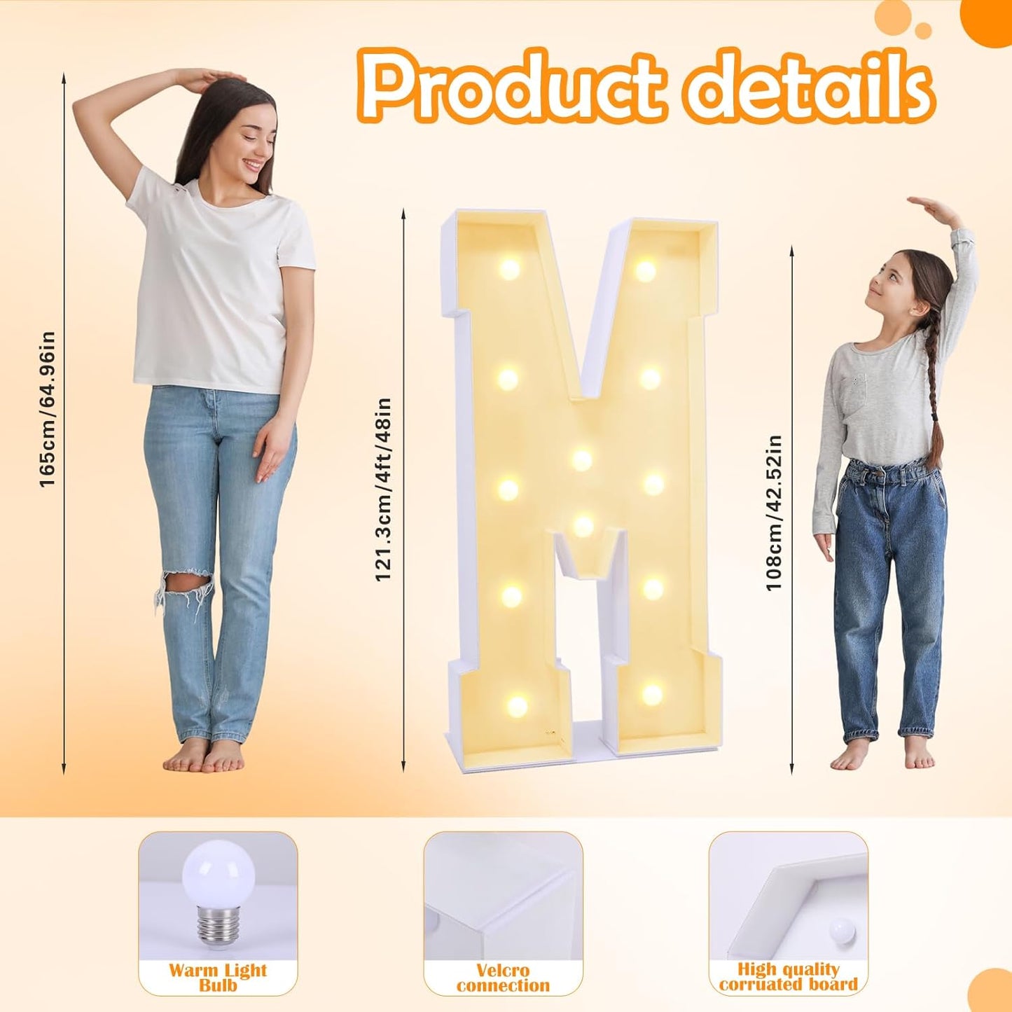 4ft Marquee Light Up Letters M, Marry Me, Large, Yellow, Plastic, 4 Feet Tall for Party Decorations (Letters M)