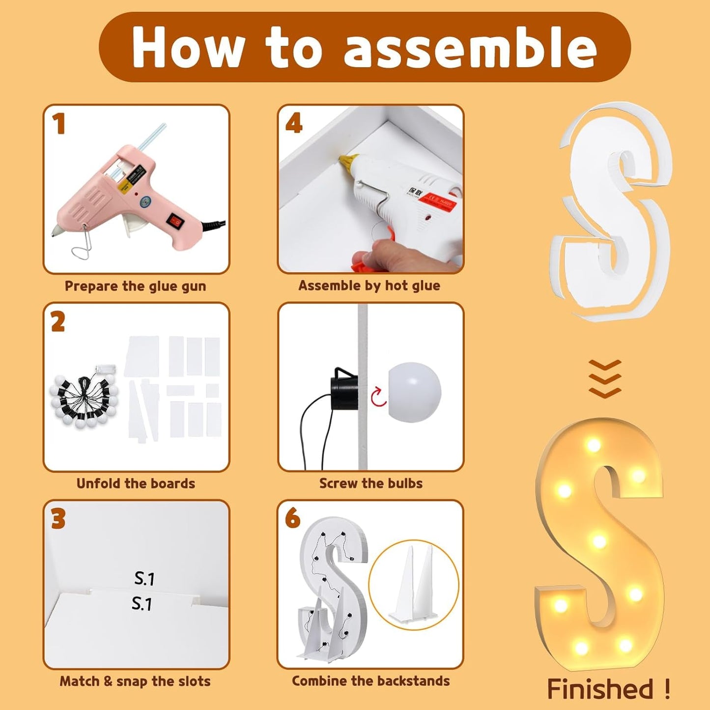 imprsv Marquee Light Up Letters, 3FT Mosaic Letters with Light for Baby Shower Graduation Party Decor, Large S for Engagement Wedding Party Decorations (Need to Assemble)