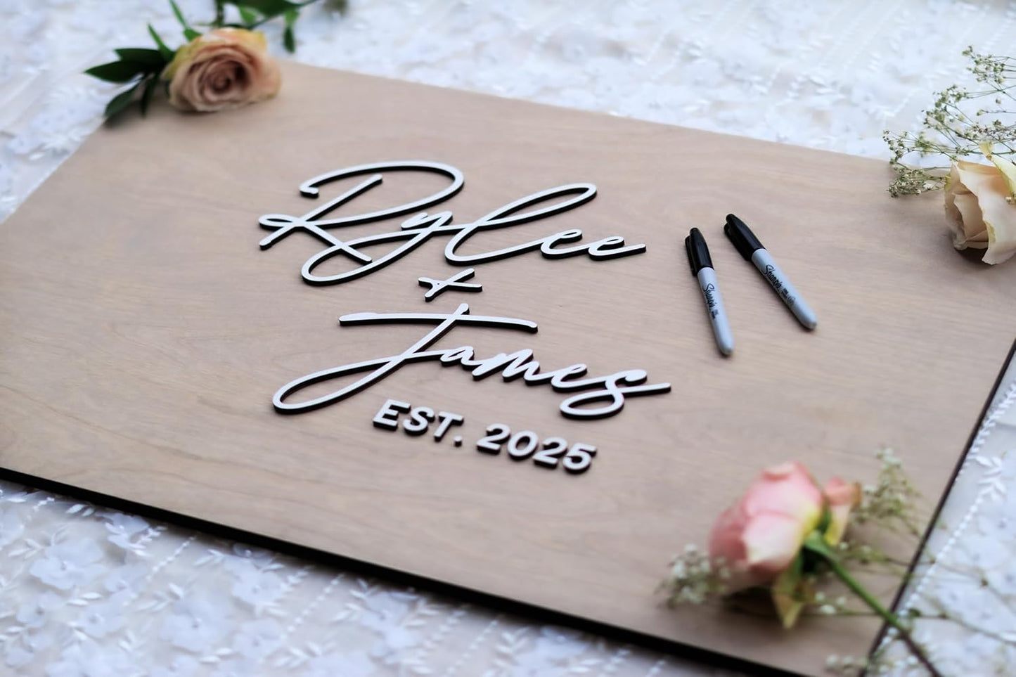 Personalized Last Name Guest Book, Unique Guest Book Sign, Custom Alternative Guest Book, Wooden Guest Book, Wedding Ceremony Guestbook Sign (Design 5)
