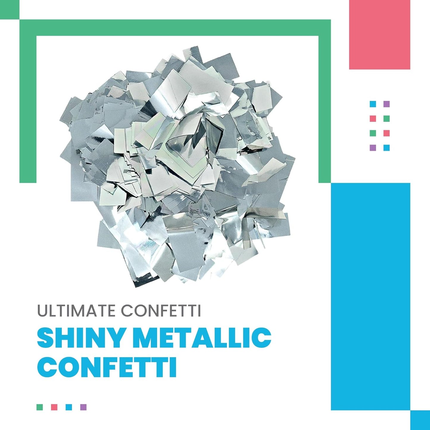 Rectangular Silver Mylar Shiny Foil Metallic Confetti for Cannon and Launcher use - Mother’s Day Confetti for Wedding, Parties, Gender Reveal and Live Events - 1 lb, 16 oz