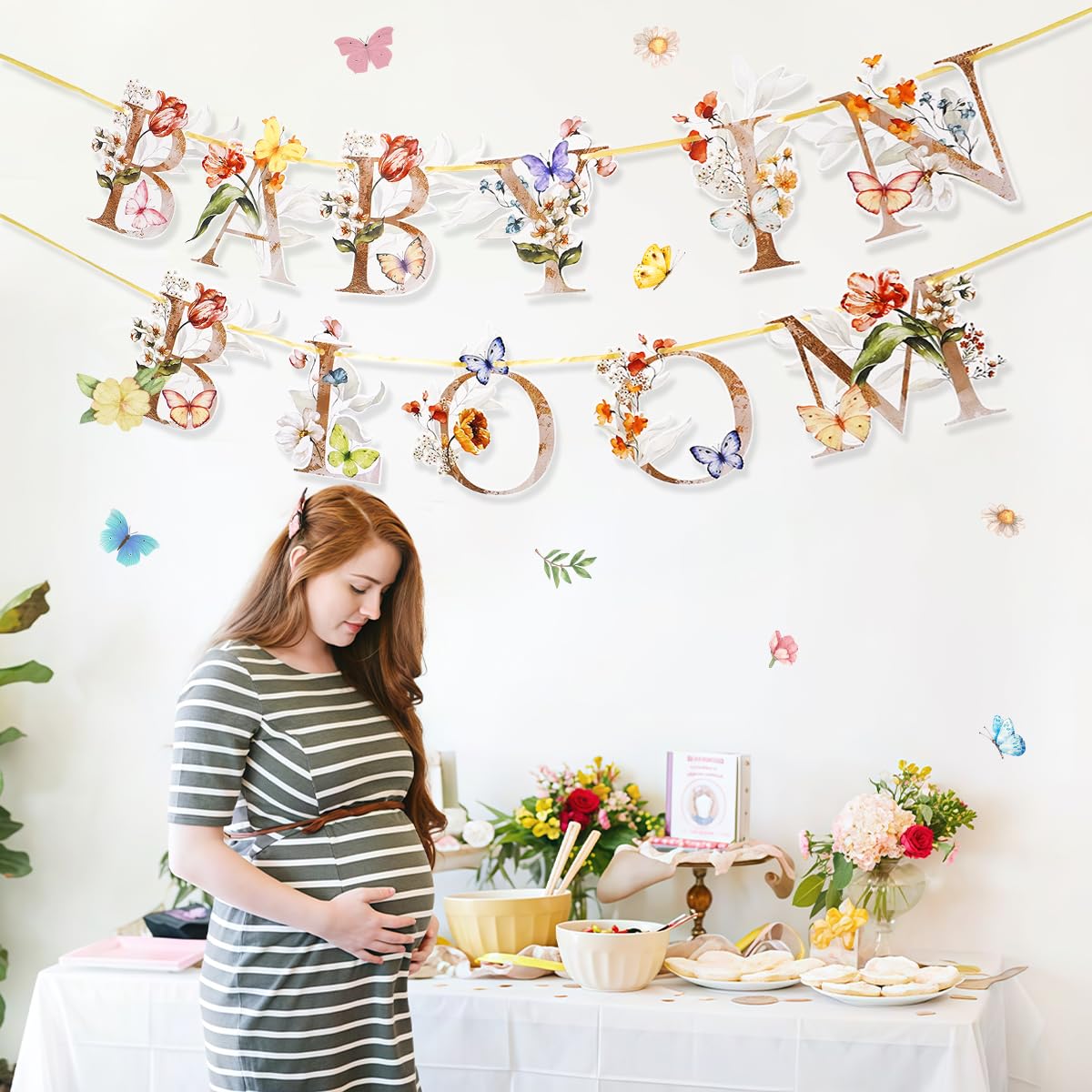 Flower Butterfly Baby in Bloom Banner, Floral Baby Shower Sign
