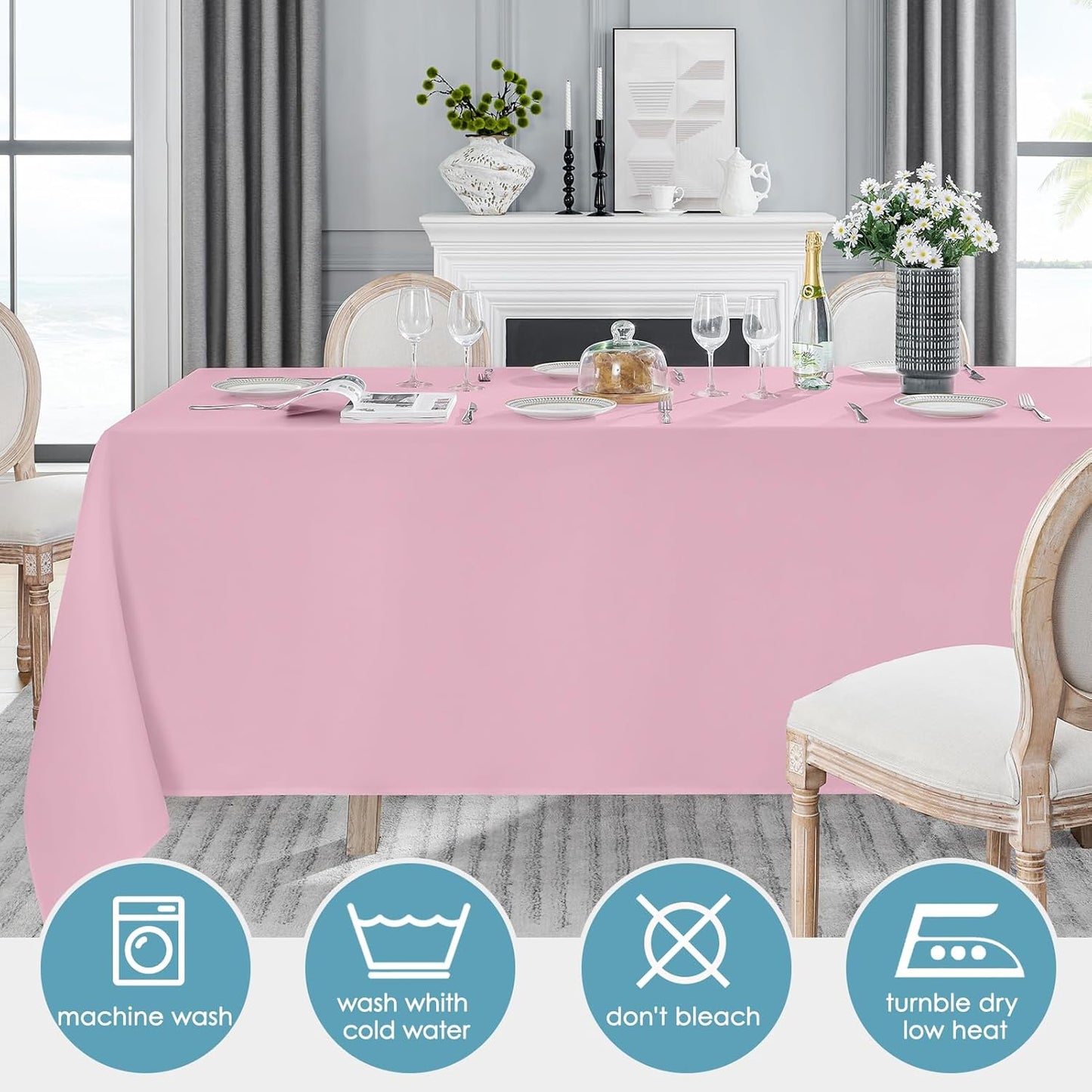 VidaFete Tablecloth 2 Pack 90 * 156inch Rectangle Table Cloth Polyester, Stain Wrinkle Resistant Polyester Dining Table Cover for Kitchen Dinning Party Wedding Rectangular Buffet Decoration(Pink)