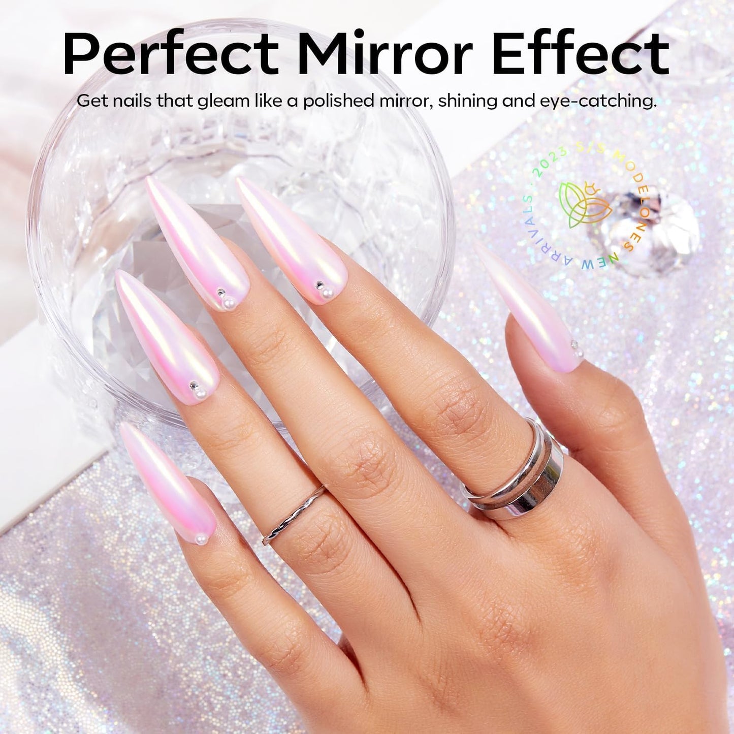 modelones Chrome Nail Powder Pearl Chrome Powder for Nail Magic White Glazed donut Chrome Nail Powder Mirror Effect Holographic Aurora Iridescent Pearlescent Manicure 4 Colors 1g or 0.5g/Jar
