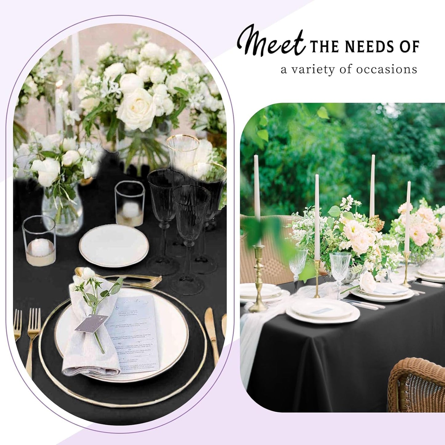 10 Packs Satin Tablecloth 57 x 108 Inch Black Rectangular Table Cloth Silk Tablecloth Smooth Fabric Overlay Satin Table Cover Decoration for Wedding Party Banquet Events