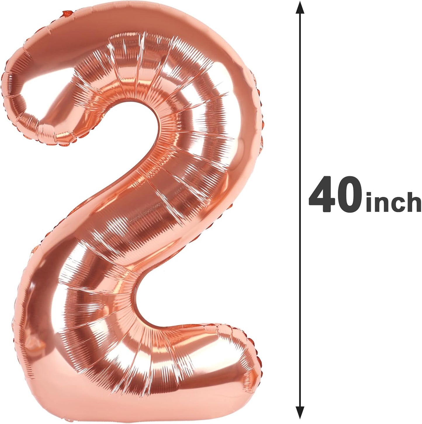 Rose Gold 40 Inch Big Number Balloon Birthday Decoration, Number 2 Helium Balloon 12 20 22 23 24 26 2025 New Years Celebration, Boy Girl Baby Anniversary Party Graduations Supplies Decorations