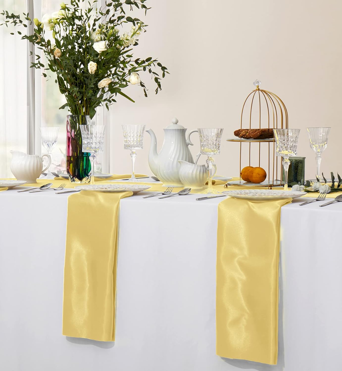 Horbaunal 16 Pack Gold Satin Napkins 17 x 17 Inch, Square Soft Table Dinner Napkins, Silky Cloth Napkins Table Decoration for Weddings Banquets Parties