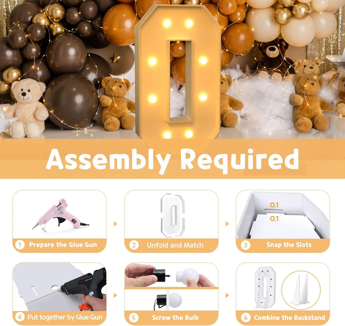 imprsv Marquee Light Up Letters, 3FT Marquee Letters for Birthday Baby Shower Wedding Decorations Light Up Letters for Engagement Party Decor, Large Marquee Letters for Party Decorations, Letter O