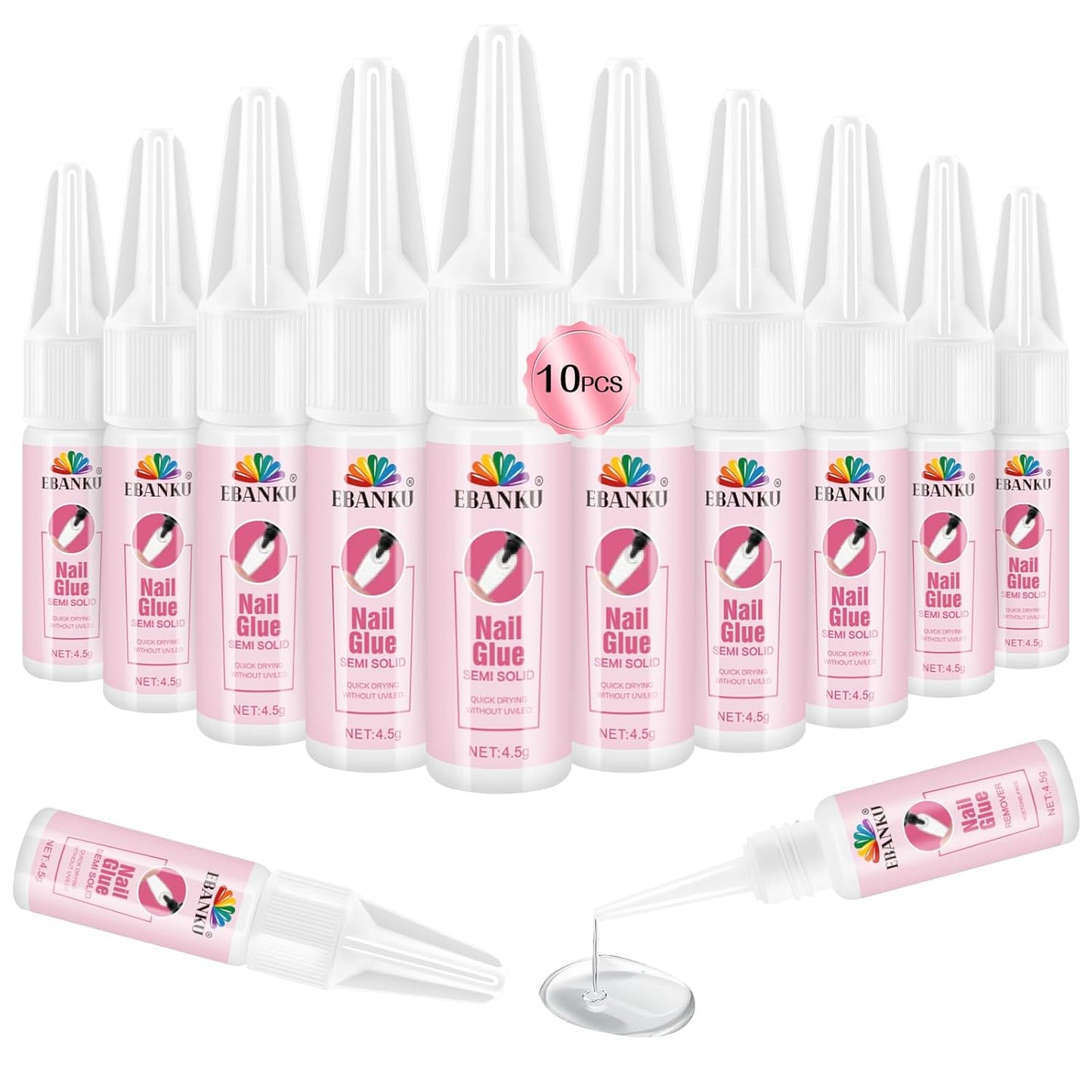 EBANKU Nail Glue Bulk for Press On Nails, 10PCS Super Strong Glue for Fake Nails Professional Adhesive Super Bond Fast Drying Glues Long Lasting No Need for UV Lamp (10 x 15ML)