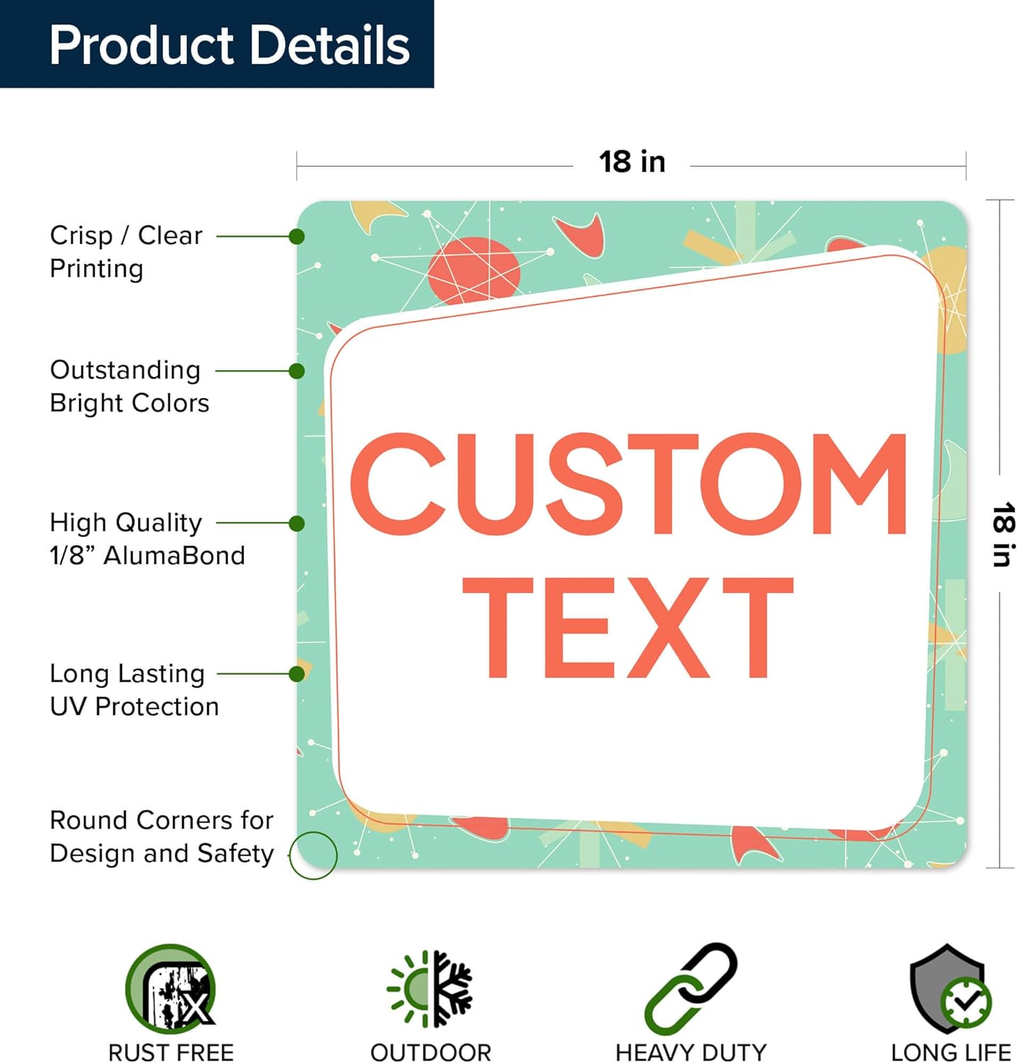 Custom Sign, Custom Street Sign, 11 Font Colors, 13 Font Styles, 4 Hole Options, 22 Sizes, 18x18 Inches, Rust Free DiBound, Fade Resistant, Made in USA by My Sign Center (Mid-Century Modern 2)