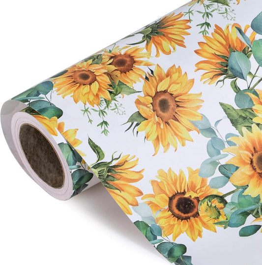 WRAPAHOLIC Kraft Sunflower Wrapping Paper Roll - Mini Roll - 17 Inch x 33 Feet - Perfect for Birthday, Baby Shower, Wedding, Party, Holiday