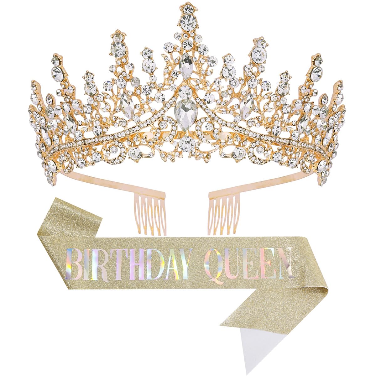 Papoopy Birthday Tiara Crown with Sash for Women, Birthday Queen for Party
