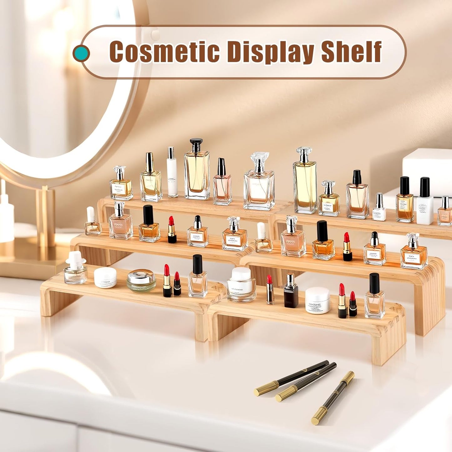 2 Sets, 6 Pieces Total, Wood Risers Display Stand, Cupcake Dessert Cake Stand, Wooden Cologne Perfume Stands, Wood Riser for Kitchen Counter, Vendor Booth Display Items (Natural Wood)