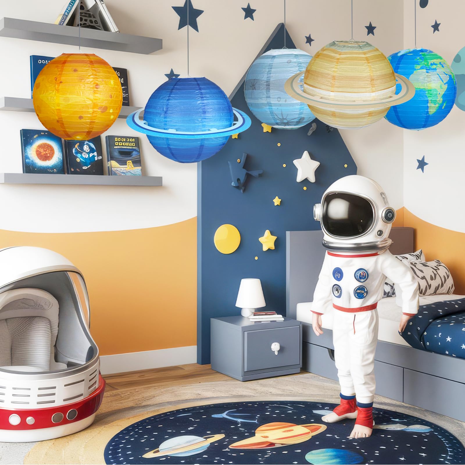Fontien 8pcs Planet Paper Lanterns, 12 Inch Outer Space Party Decorations