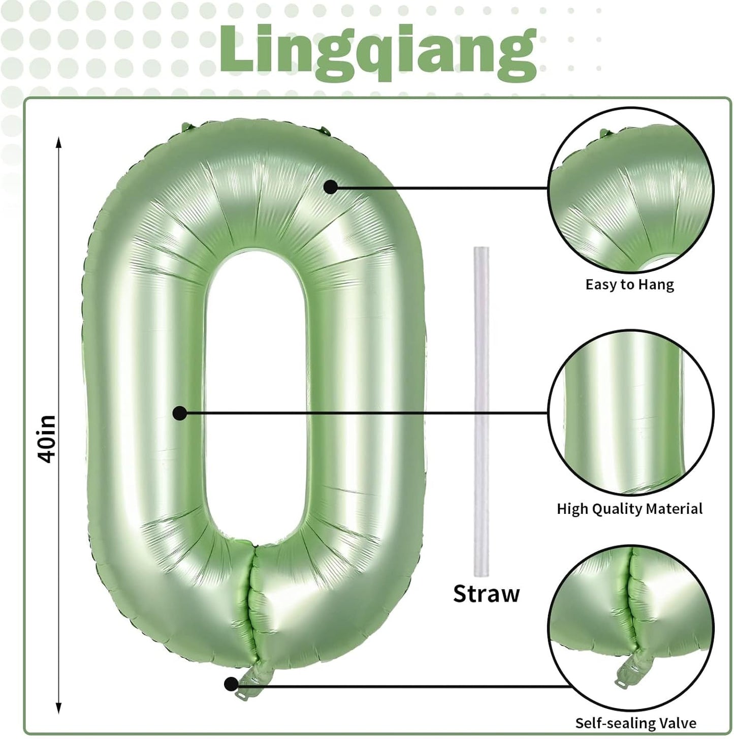 40 Inch Balloon Number 0 Sage Green, Large Foil Olive Green Number Balloons Set 0-9, Digital 0 Helium Balloons for Boys Girls 10th 20th Birthday Anniversary Jungle Safari Party Decoration Supplies