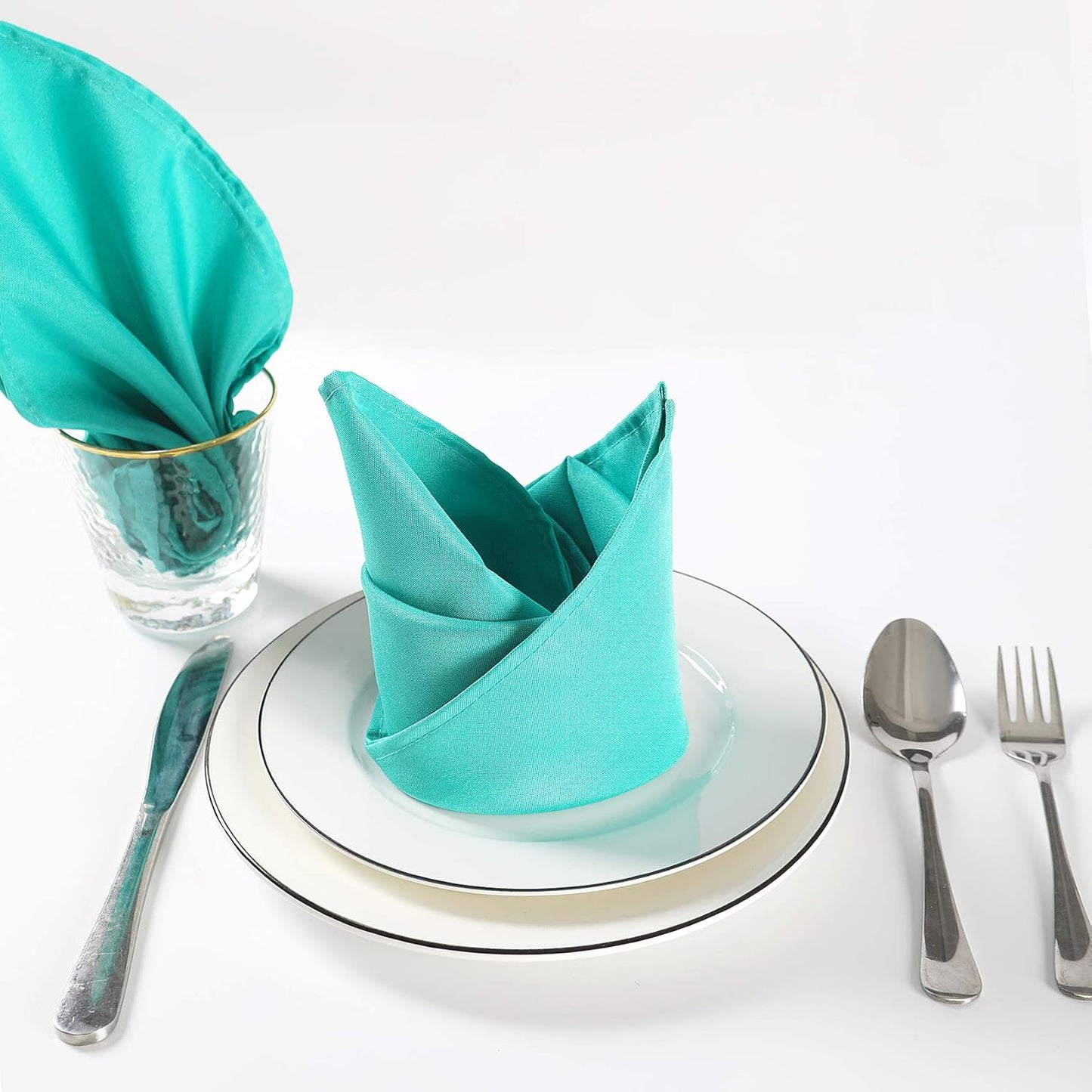 Cloth Napkins 17x17 inch Washable Polyester Dinner Napkins Soft Table Napkins for Wedding Party Dining Banquet(Turquoise,50PCS)