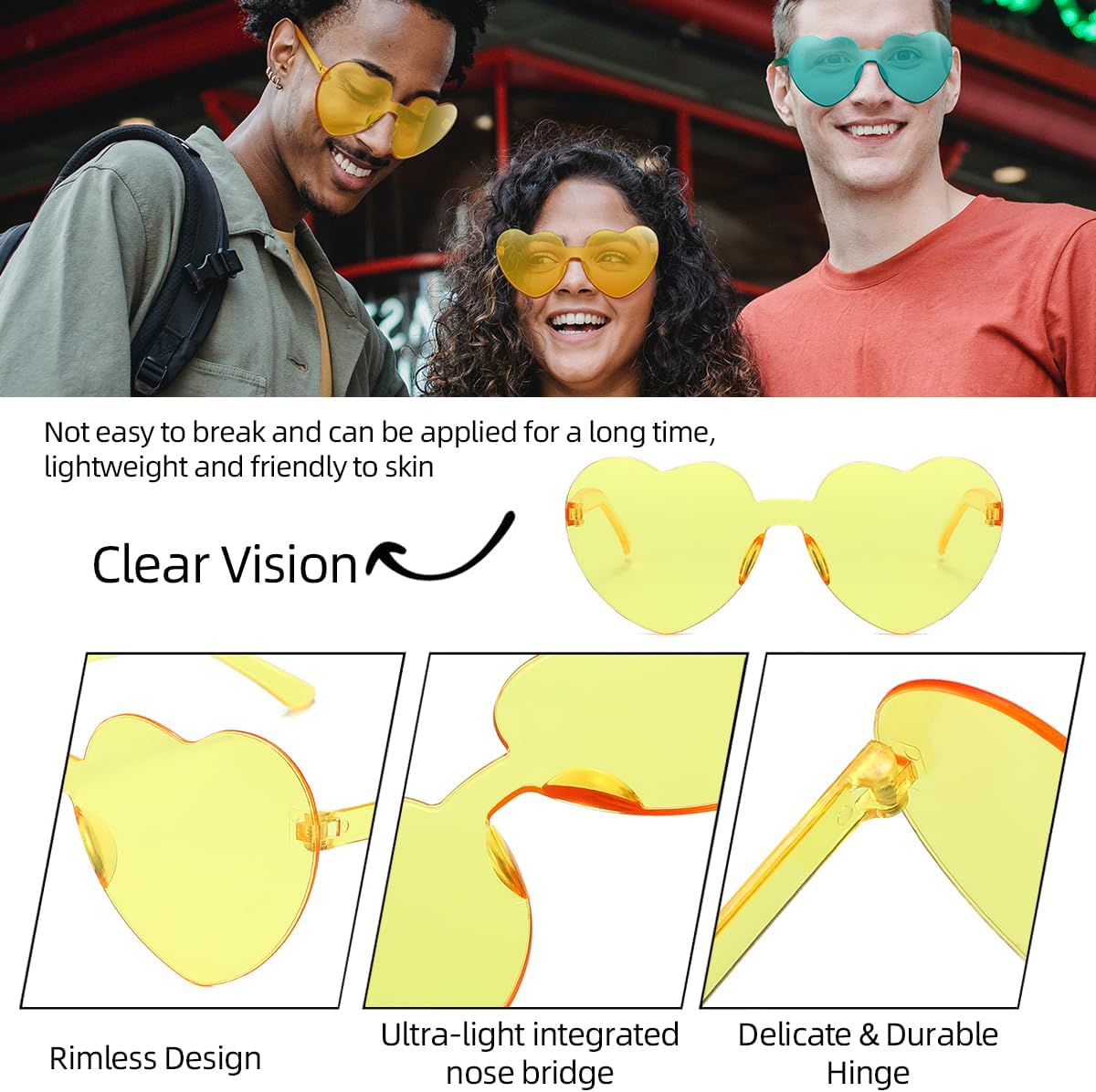 12/20/24 Pairs Heart Sunglasses for Women Men, Trendy Heart Shaped Rimless Transparent Sunglasses, Bachelorette Party