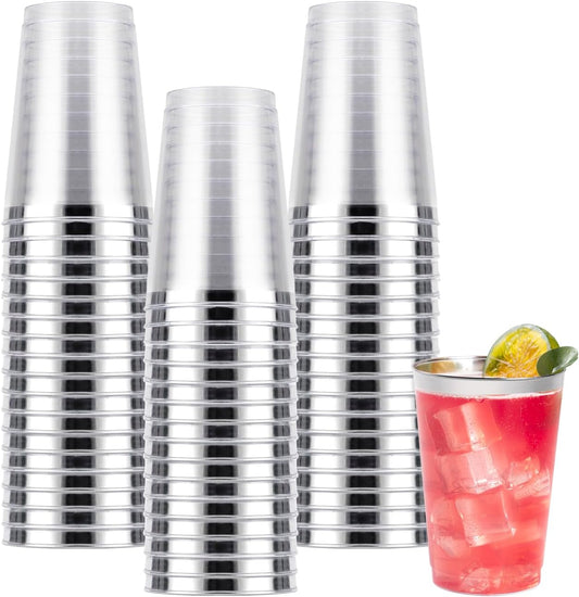 Goodluck 50PCS 12oz Silver Plastic Cups for Party, Disposable Silver Cups, Plastic Cocktail Glasses for Wedding Thanksgiving, Christmas, and