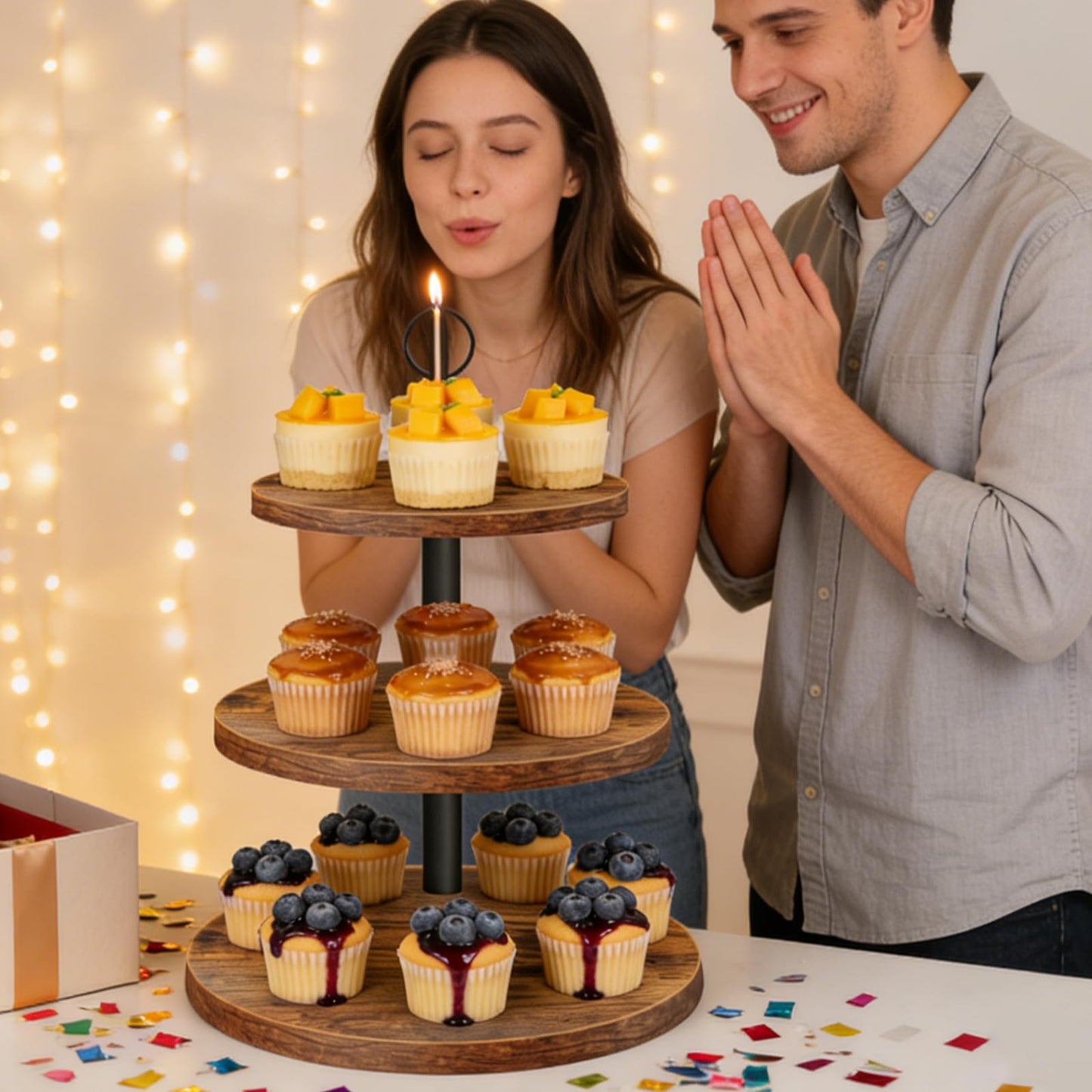 Cupcake Stand, 3 Tier Cupcake Stand Rustic Dessert Table Display Set
