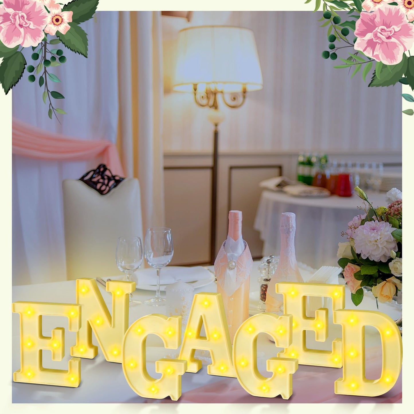 Honoson 7 Pcs Engagement Party Decorations,6.5 Inch Engaged LED Lights