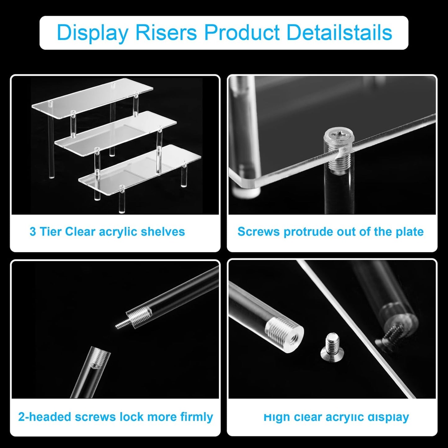 2PCS Acrylic Display Risers, 3 Tier Clear Cupcake Stand Risers, Organizer for Perfume, Funko POP, Food, Tabletop Use