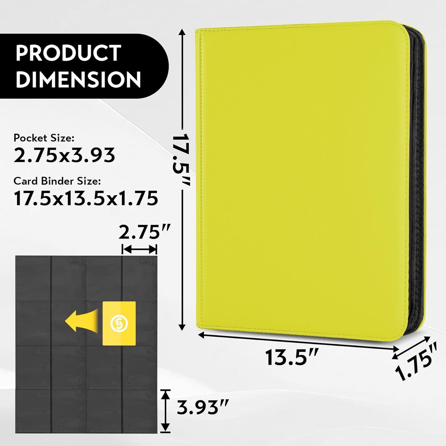 1000+ Pockets Trading Card Binder, Premium 16 Pocket Card Binder, Ringless Side Loading Collection Album Holder Folders for MTG, TCG, Game Cards & Sports Cards (Yellow)