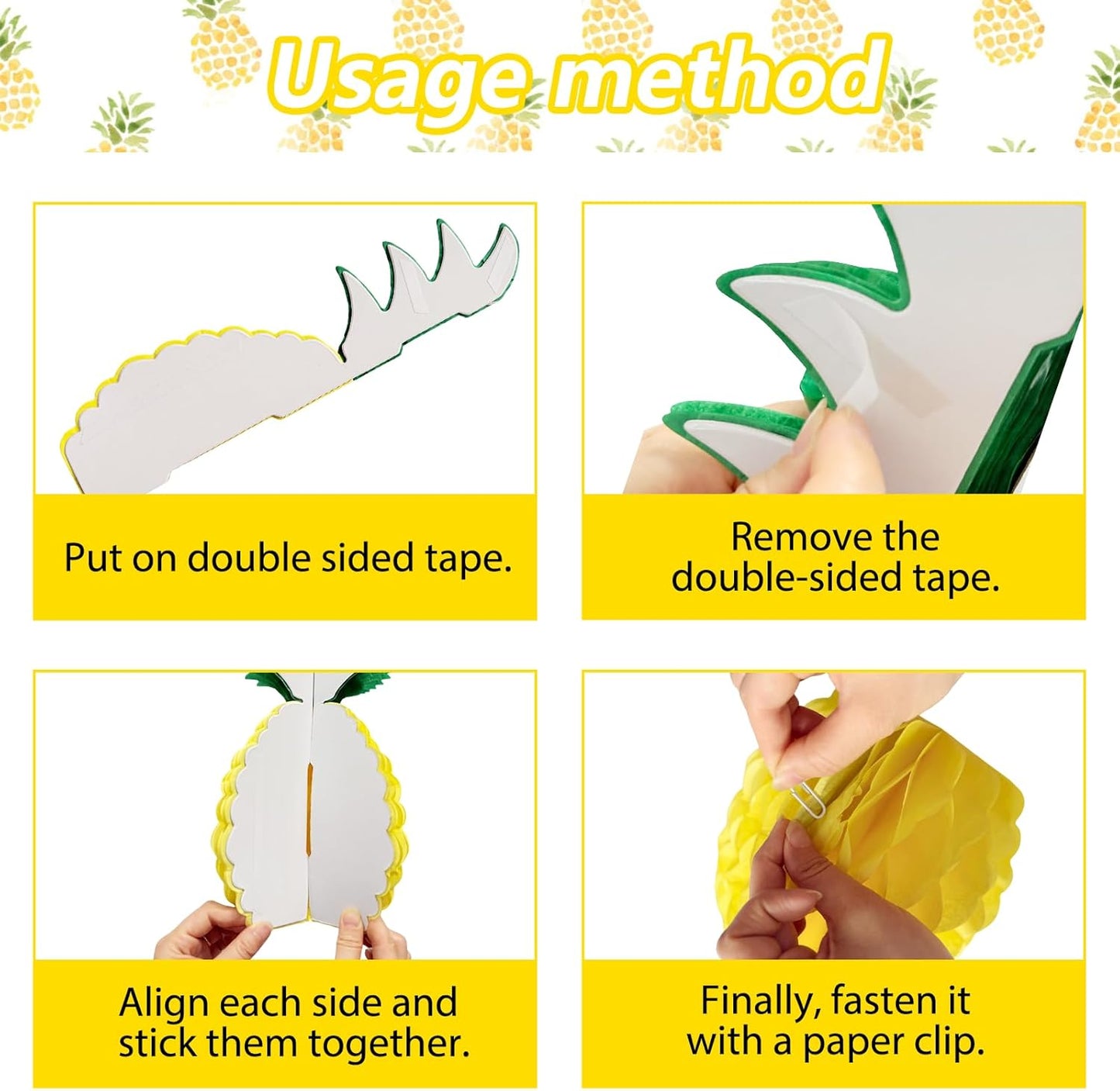 6 Pack 14 Inch Pineapple Honeycomb Decorations, Standing Tissue Paper Centerpieces, 3D Tropical Fruit Ornaments for Hawaiian Luau, Summer Pool, Beach Birthday, Jungle Theme Table Decor