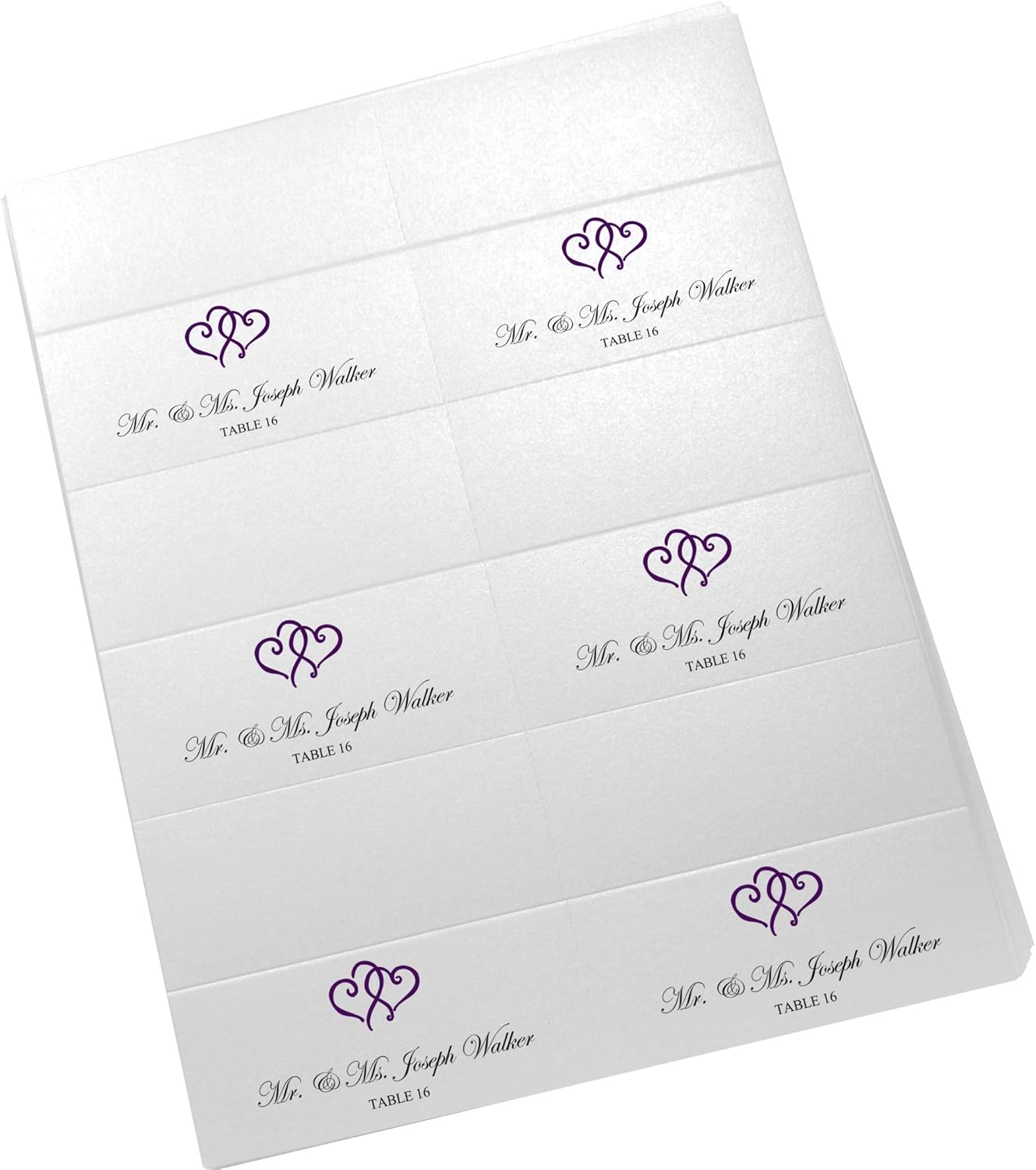 Linked Hearts Printable Place Cards, Eggplant (Choose Color), Set of 150 (25 Sheets), Laser & Inkjet Printers - Wedding, Party, Dinner, and Special Events - Made in the USA