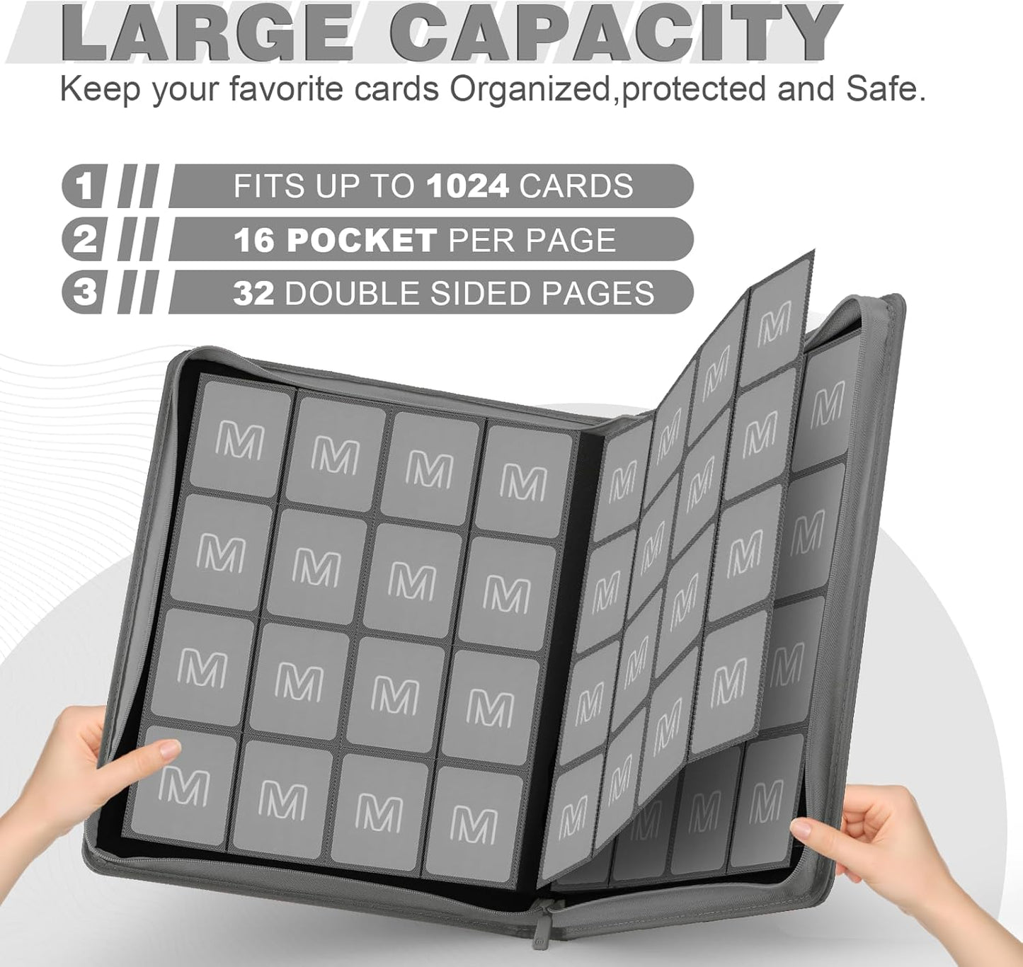 Premium Card Binder 16 Pocket,Trading Card Binder Holds up to 1000+Cards Sturdy Card Collection Album, Card Holder Folders for MTG, TCG, Game Cards & Sports Cards